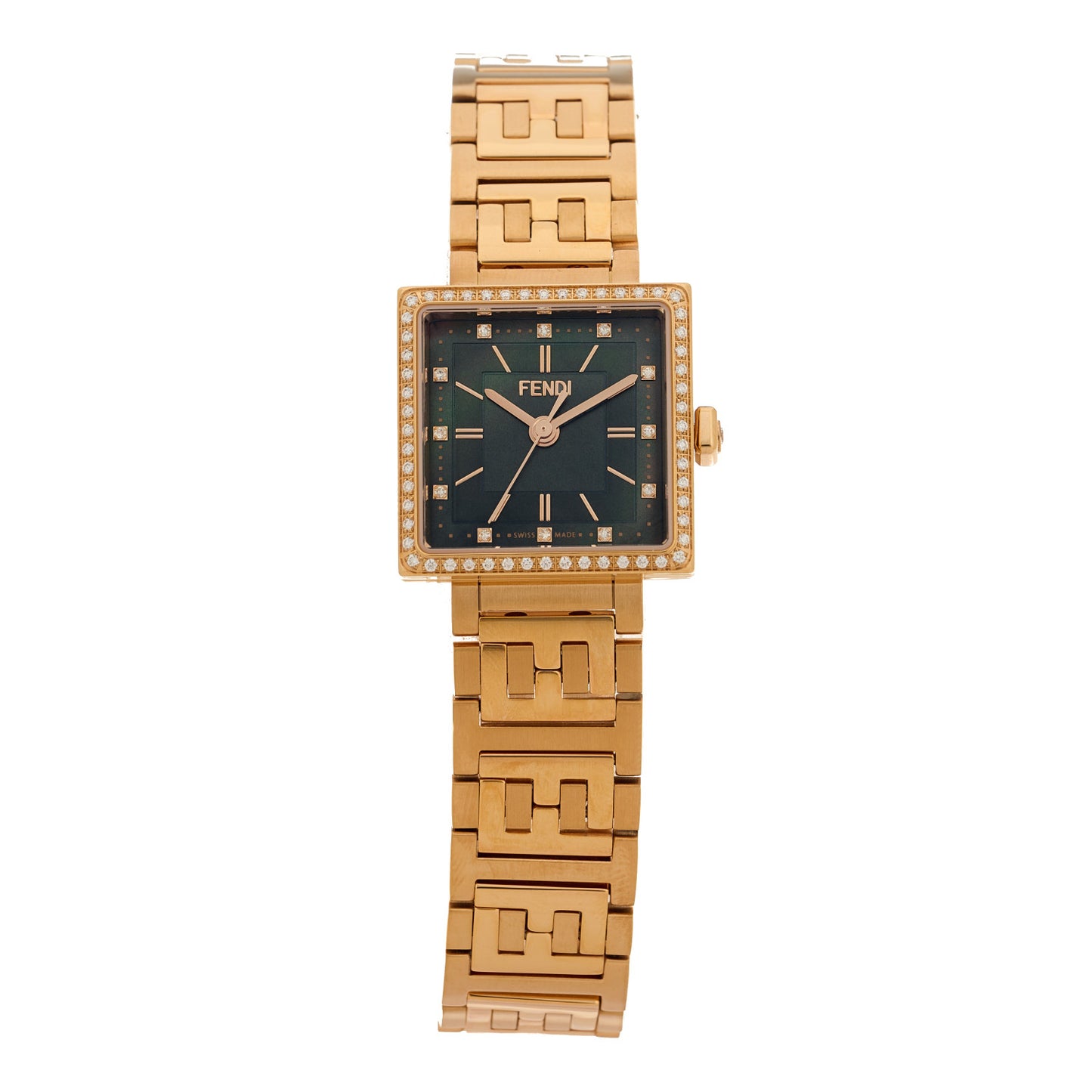 Stainless Steel Diamond Bezel Black Mother of Pearl 23mm Fendi Forever Quartz Watch