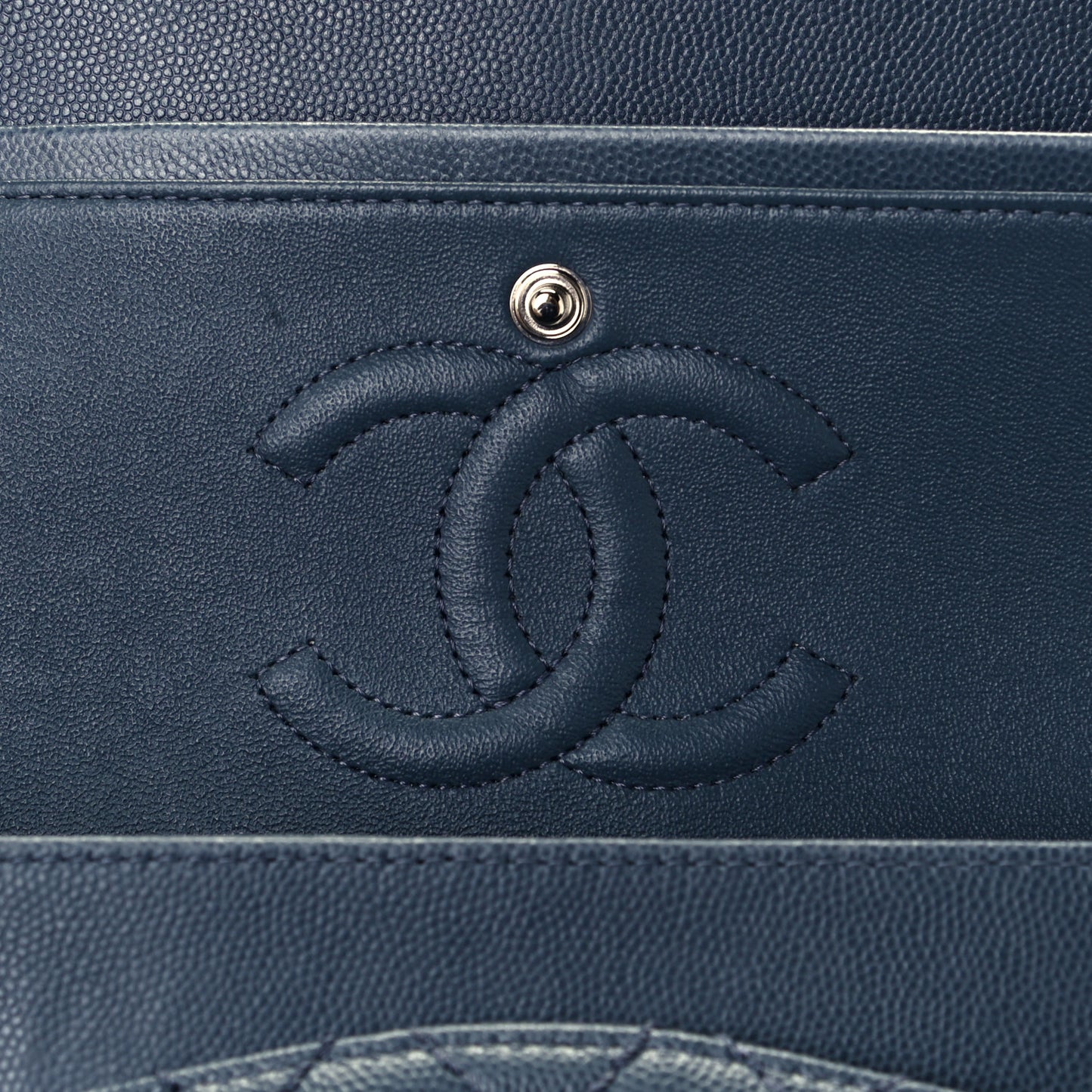 Caviar Quilted Medium Double Flap Grey
