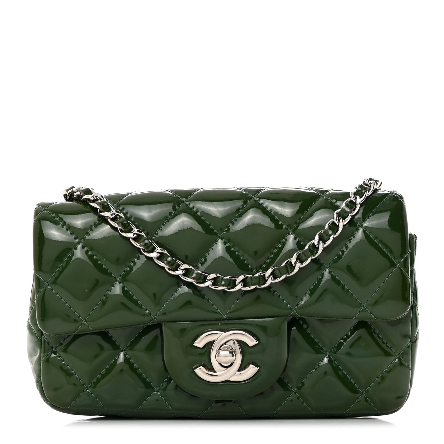Patent Quilted Extra Mini Flap Green