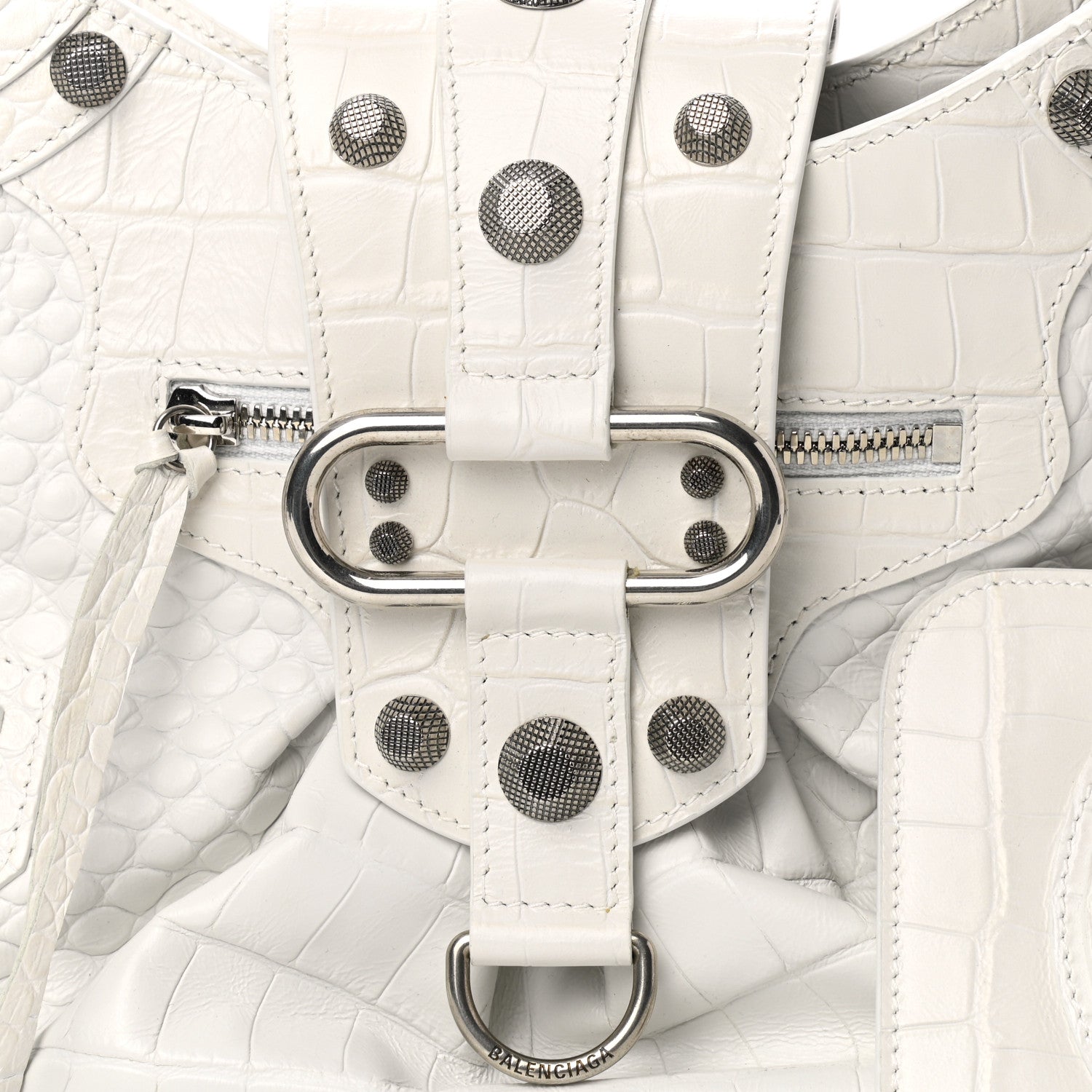 Balenciaga Extra Supple Calfskin Crocodile Embossed Medium Le Cagole Shoulder Bag White 8 of 10