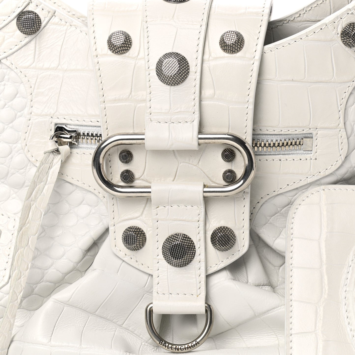 Extra Supple Calfskin Crocodile Embossed Medium Le Cagole Shoulder Bag White