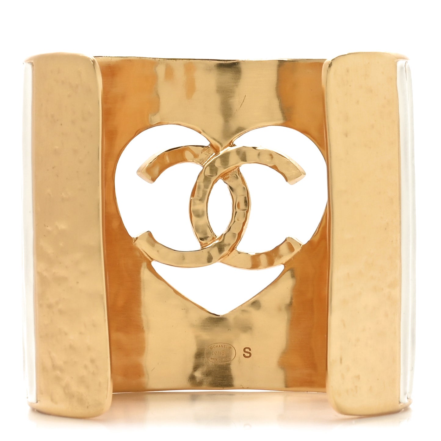 Crystal Heart CC Cuff Bracelet S Gold White