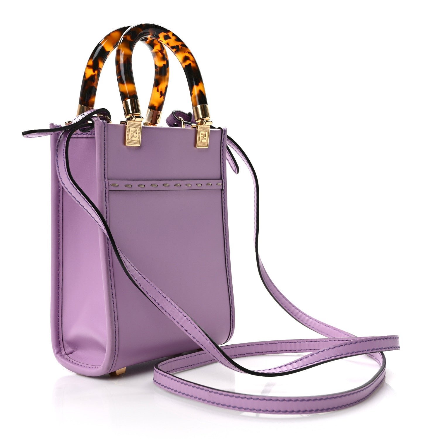 Fendi Vitello King Plexiglass Logo Embossed Mini Fendi Sunshine Shopper Tote Lavanda 3 of 12