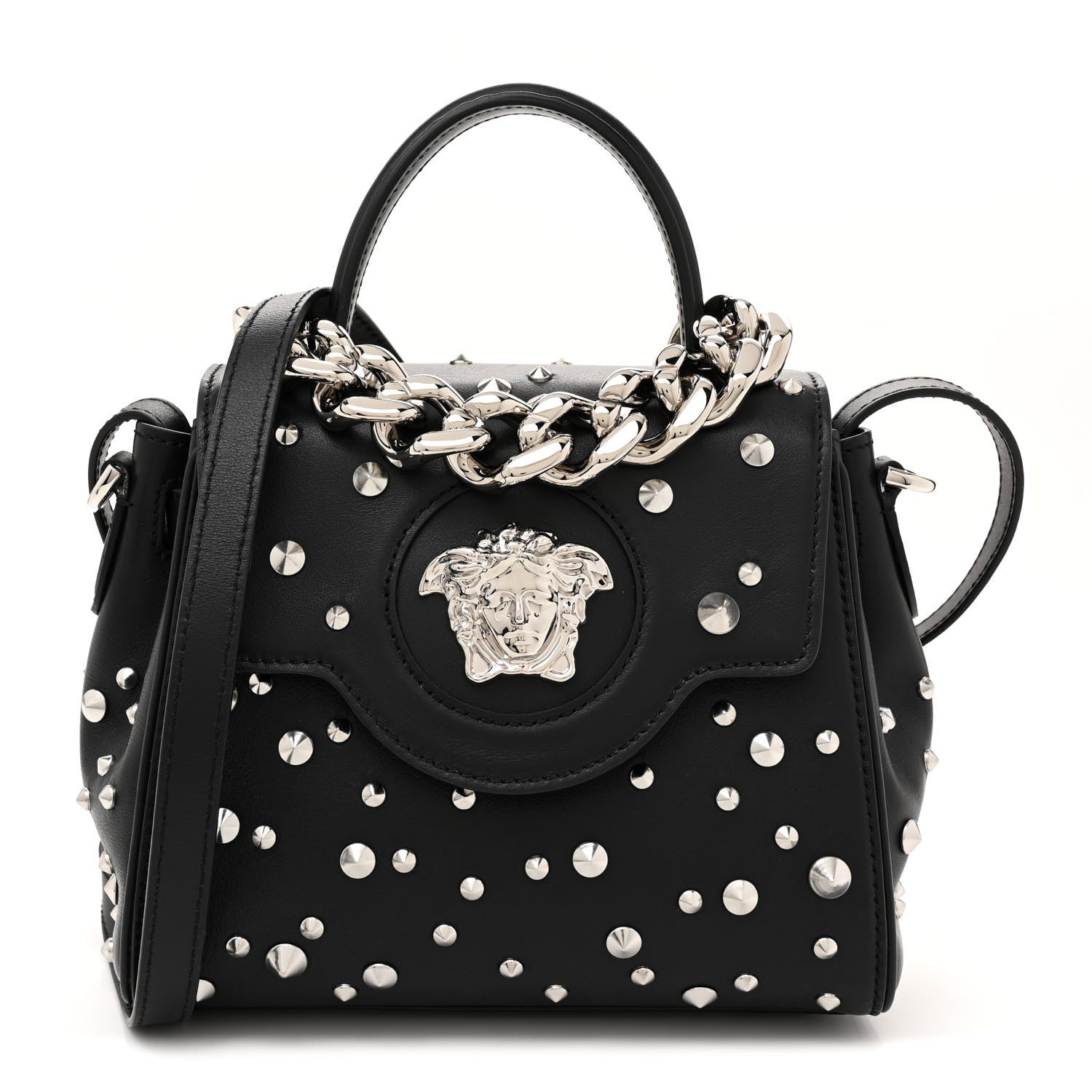 Versace Calfskin Spiked Small La Medusa Bag Black 1 of 9