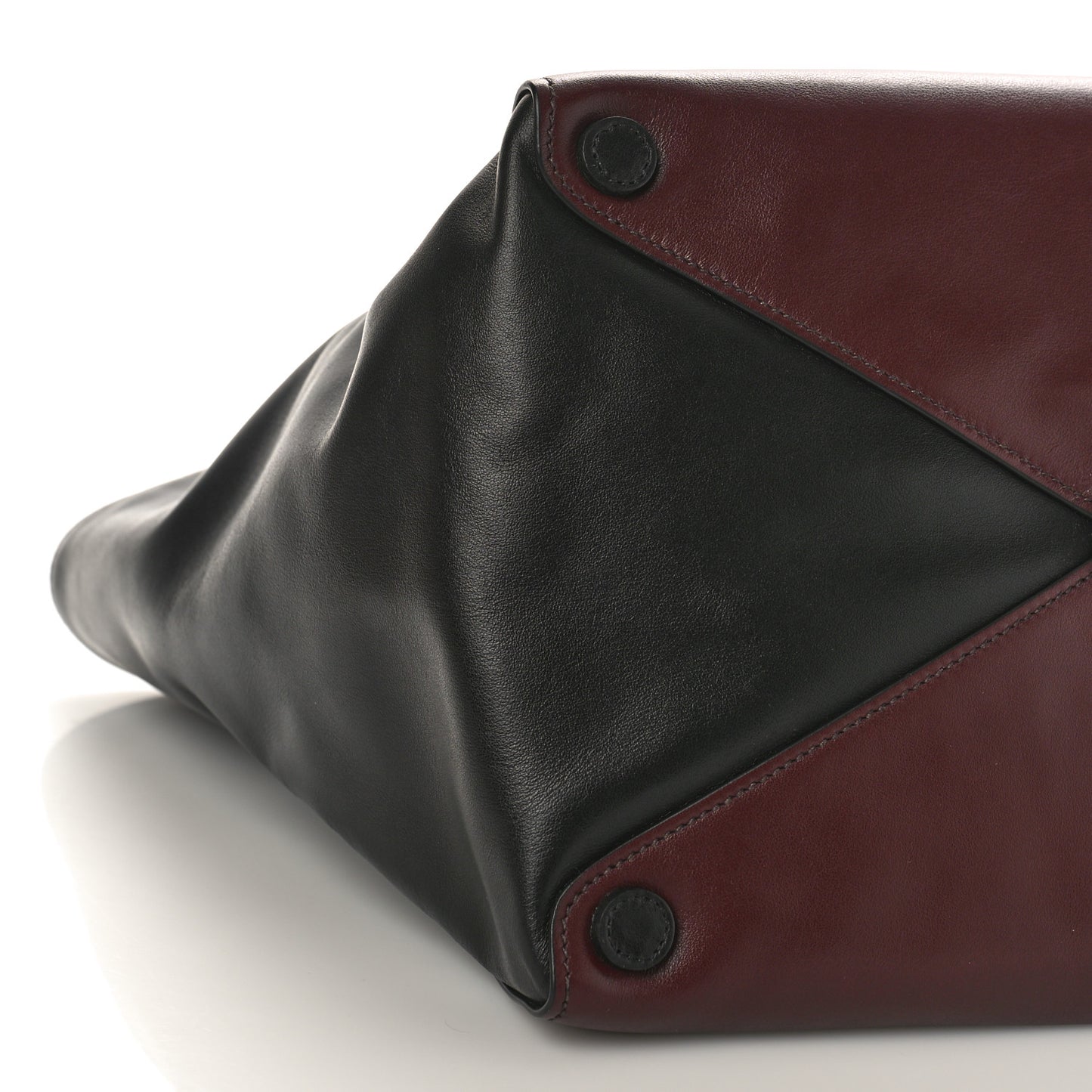Soft Calf Shopping Tote Black Burgundy