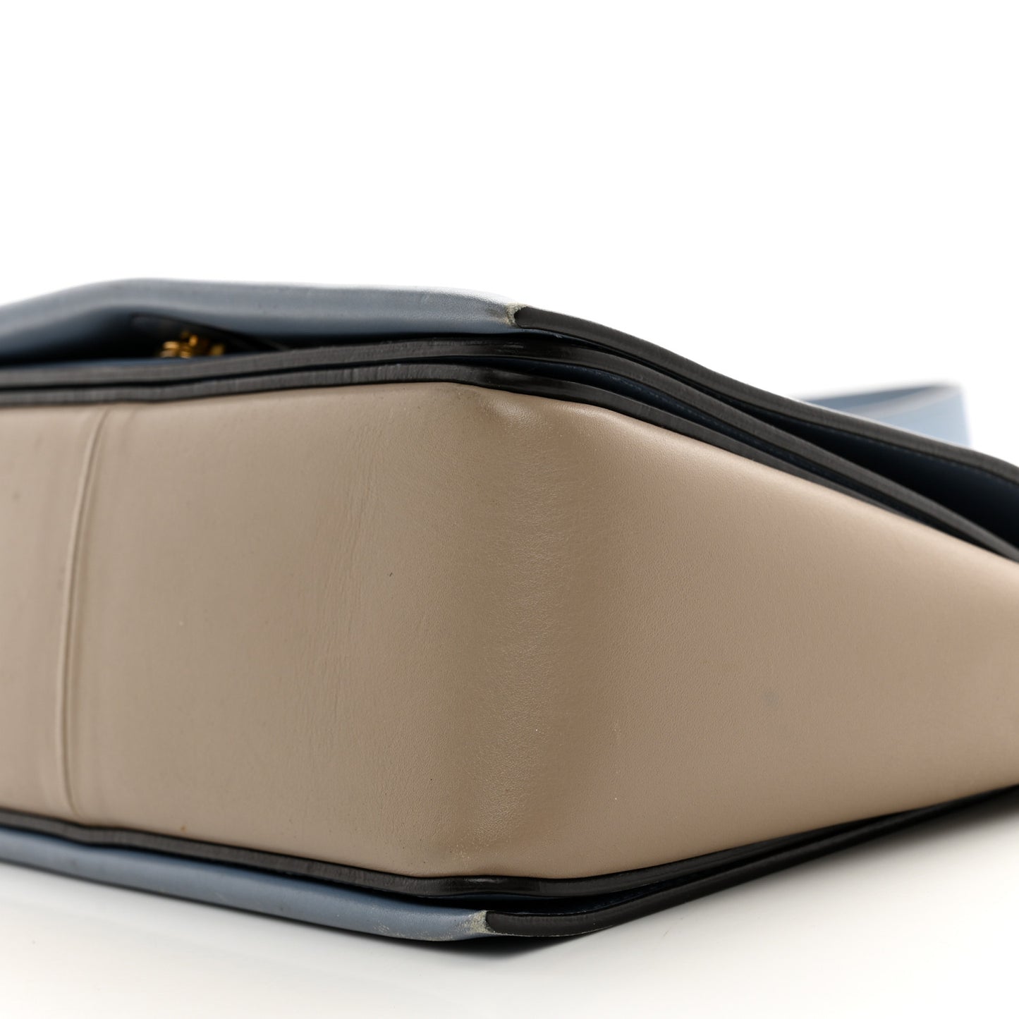 Shiny Smooth Calfskin Medium Frame Shoulder Bag Blue Light Taupe