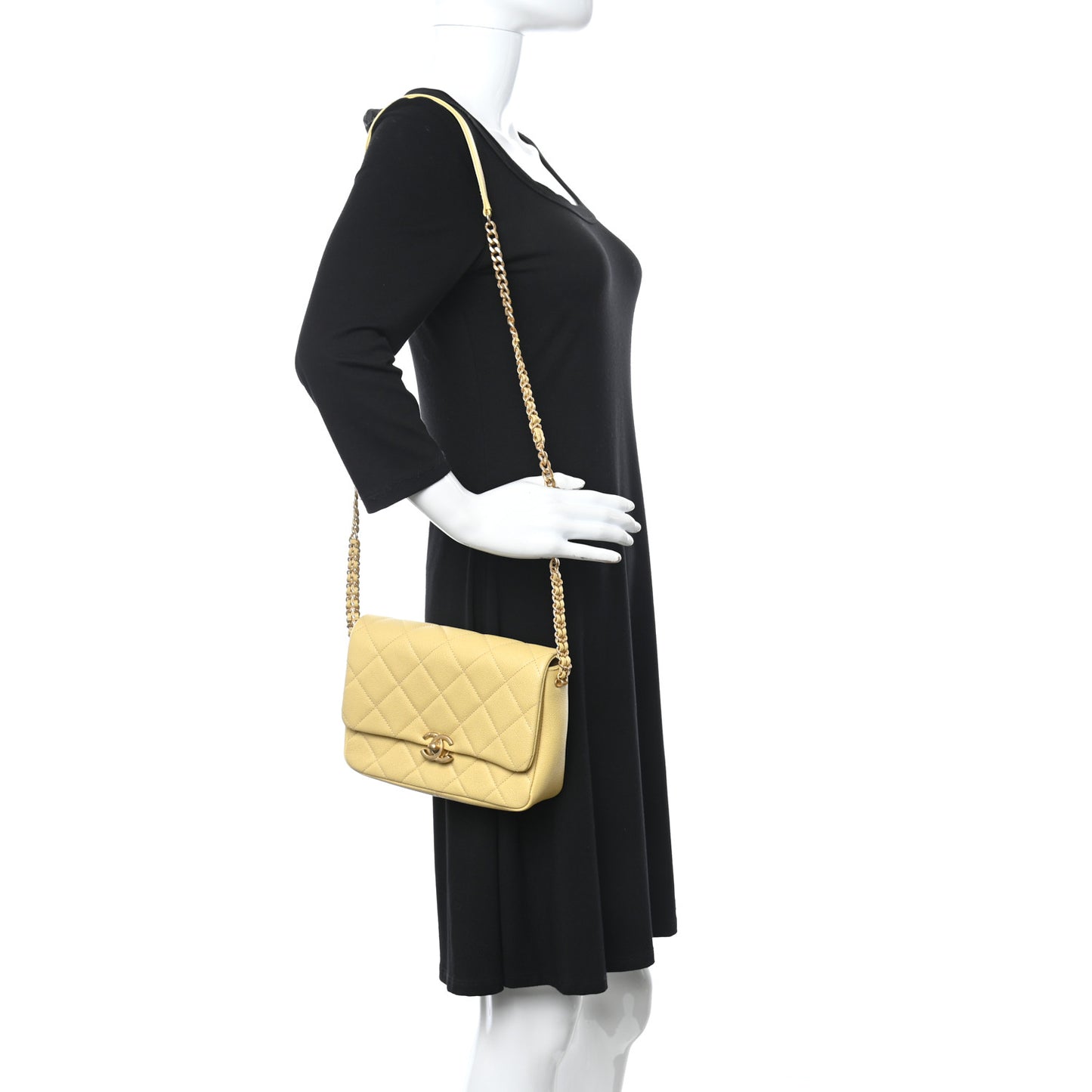 Shiny Caviar Quilted Small Chain Melody Flap Yellow