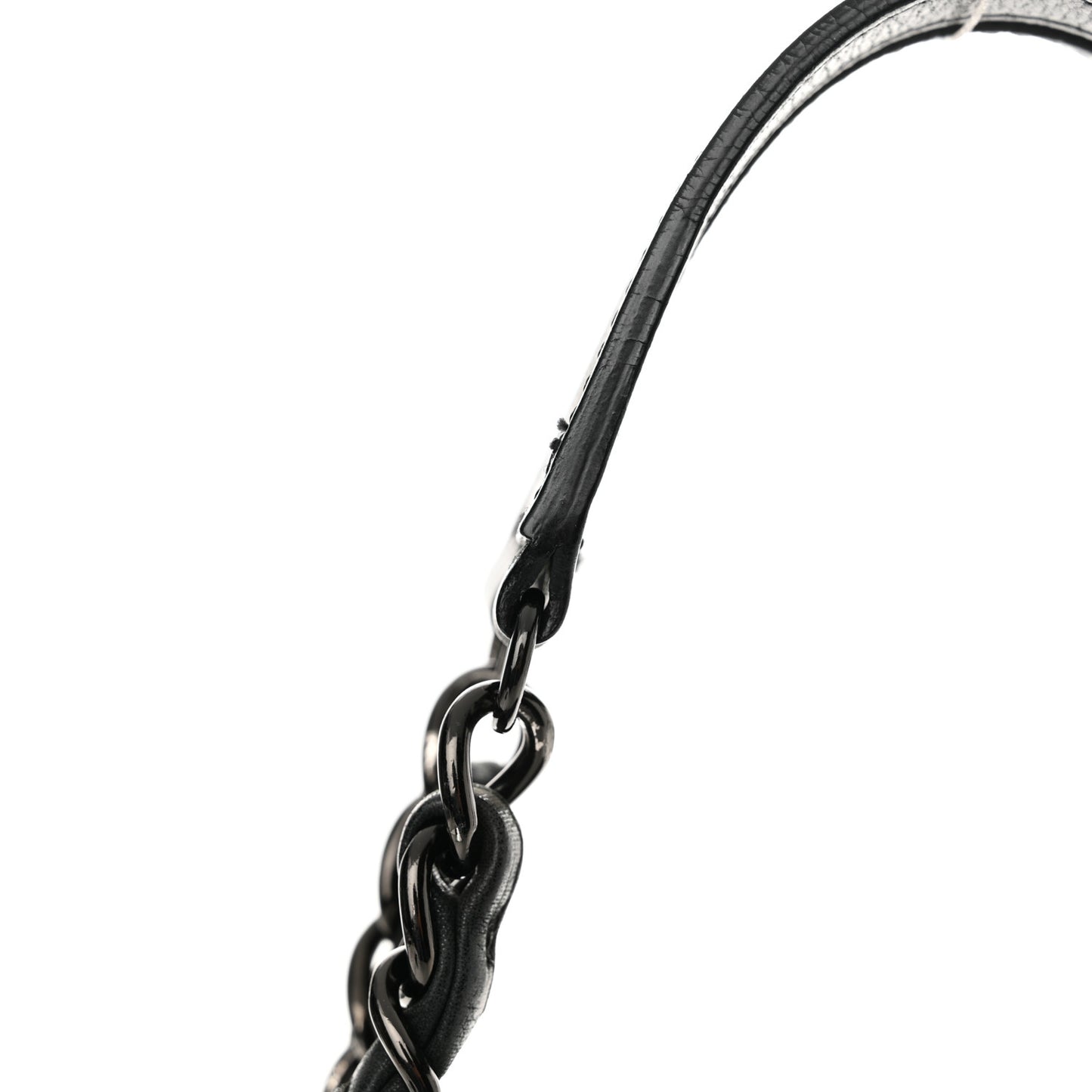 Iridescent Calfskin Stitched Just Mademoiselle Bowling Bag Black