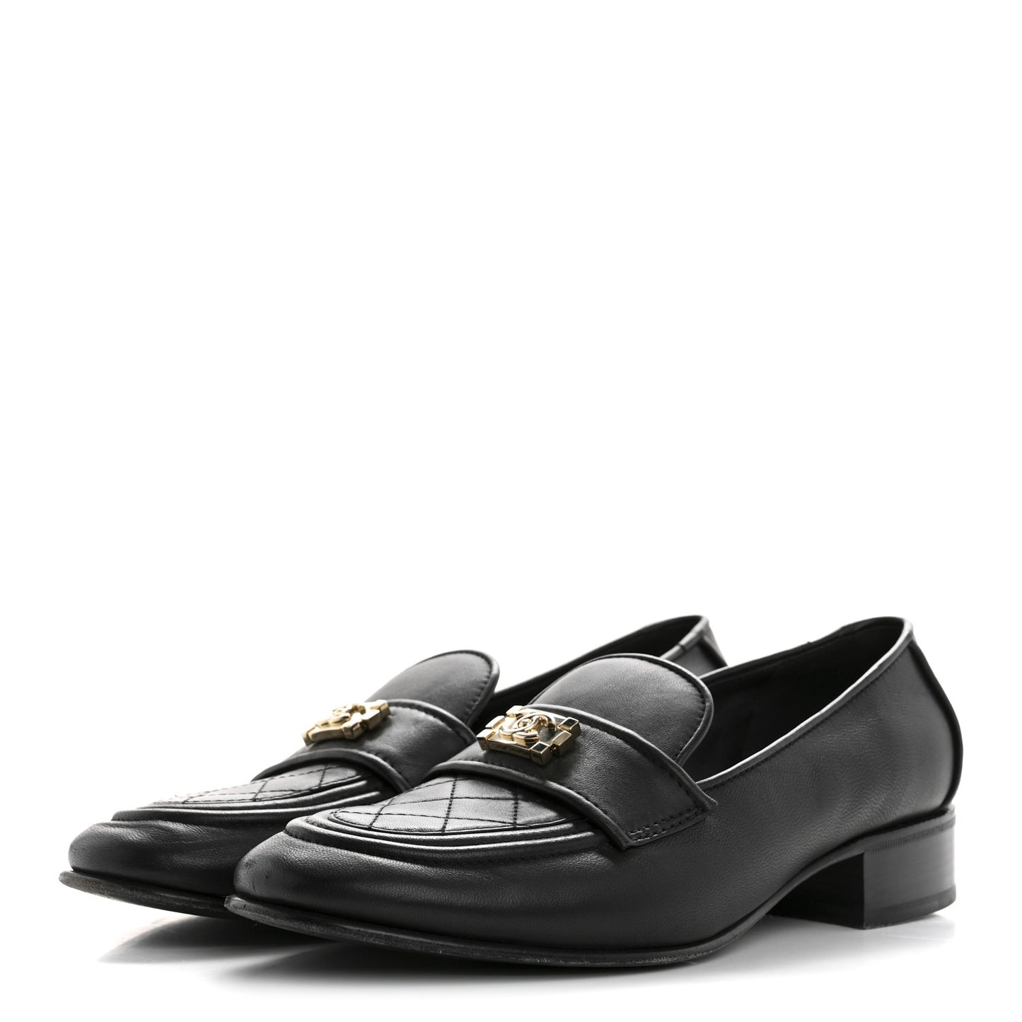 Lambskin Quilted Boy Loafers 39.5 Black