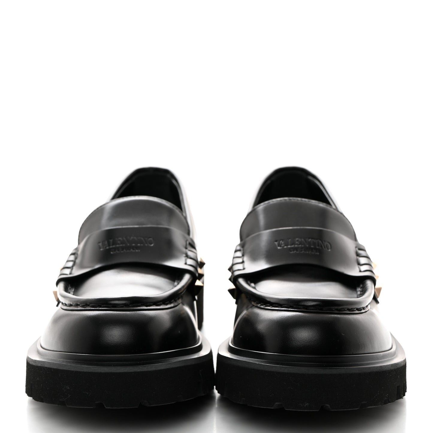 Calfskin Rockstud Loafers 38.5 Black