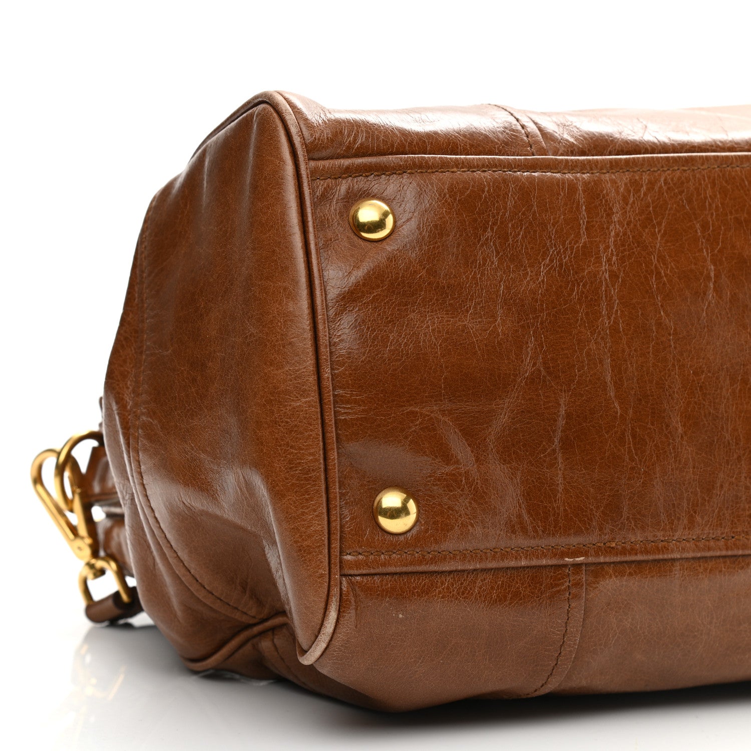 Miu Miu Vitello Shine Top Handle Satchel Brown 8 of 9