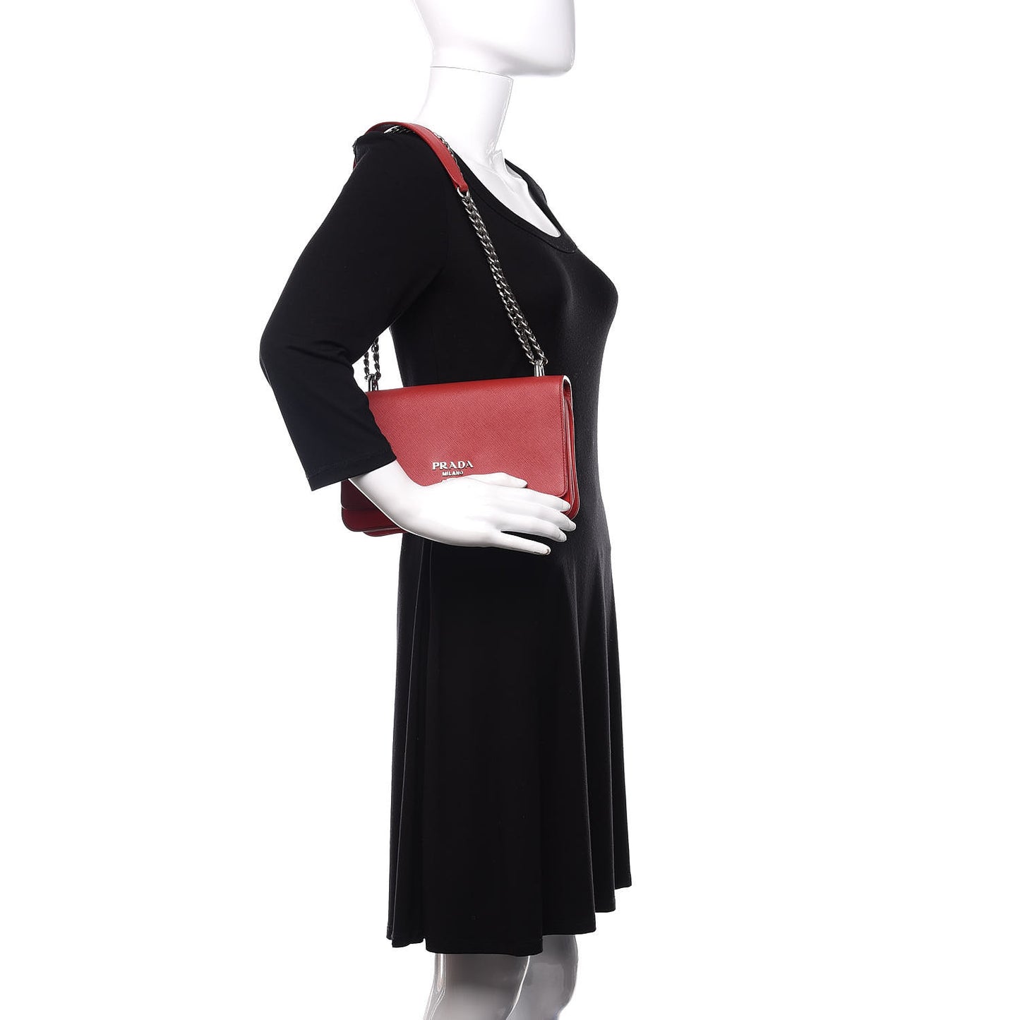 Saffiano Tessuto Nylon Chain Shoulder Bag Rosso