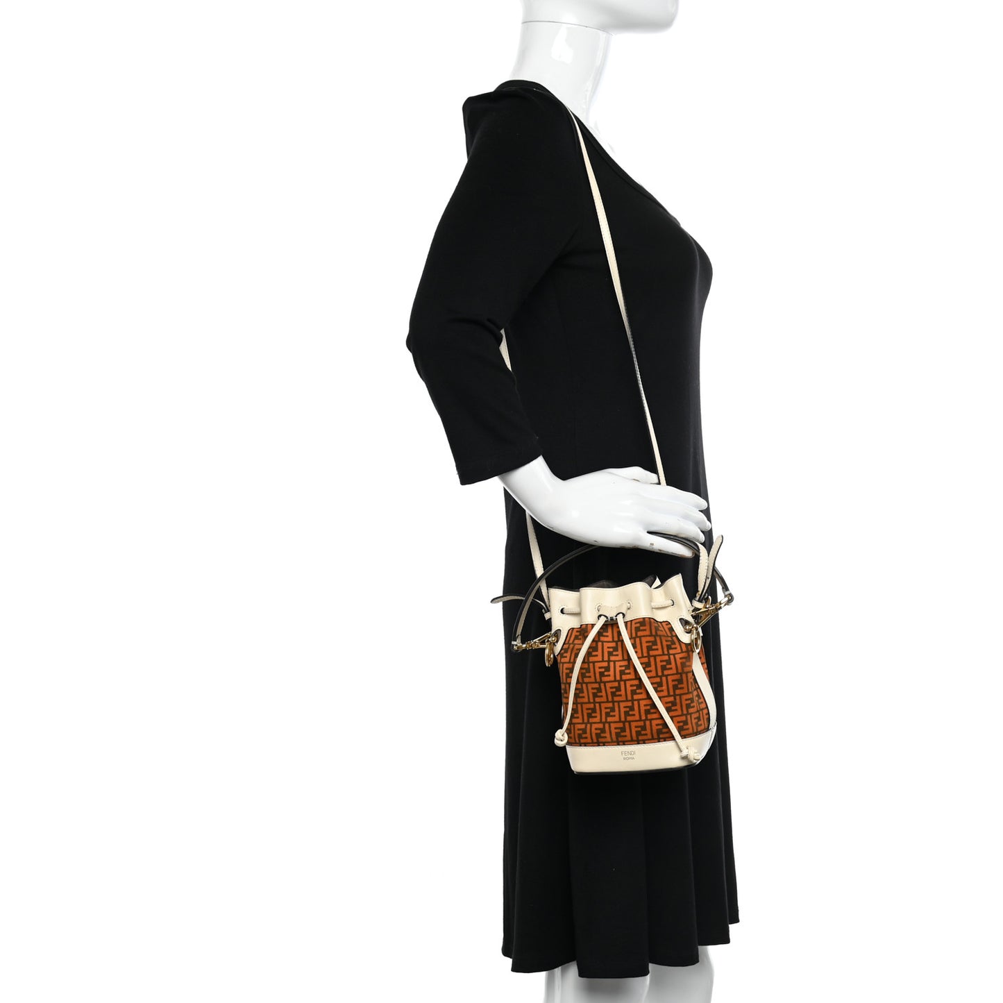 Suede Vitello King F is Fendi Micro FF Mini Mon Tresor Bucket Bag Arancio Marrone White Ice