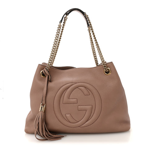 Pebbled Calfskin Medium Soho Chain Shoulder Bag Camelia