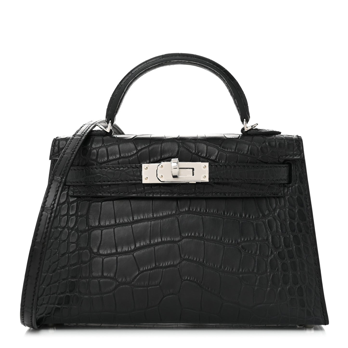 Matte Alligator Horseshoe Mini Kelly Sellier 20 Black Nata