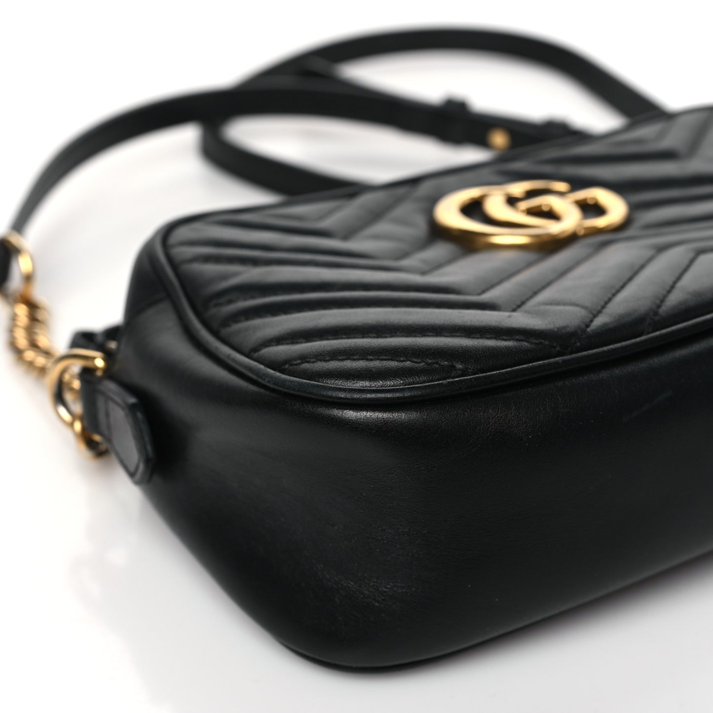 Calfskin Matelasse Small GG Marmont Chain Shoulder Bag Black