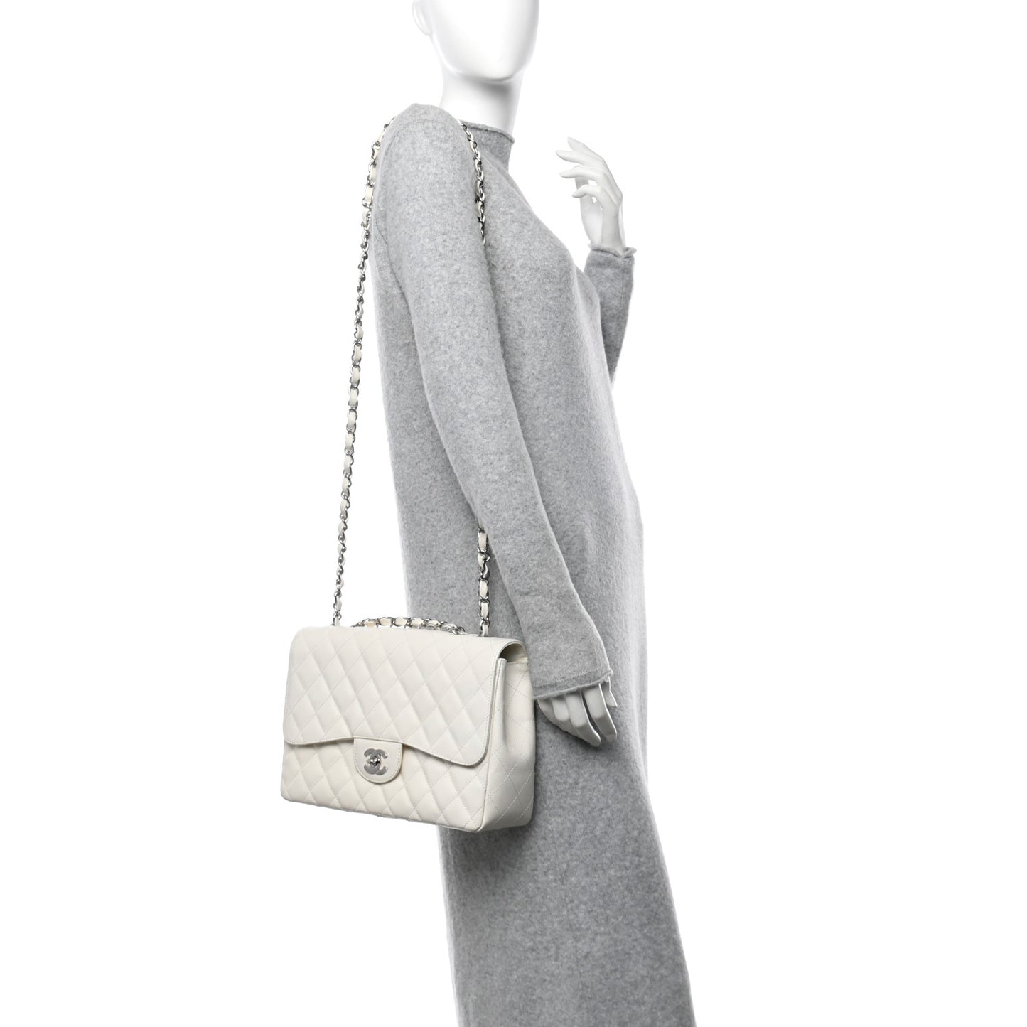 Caviar Quilted Jumbo Single Flap White