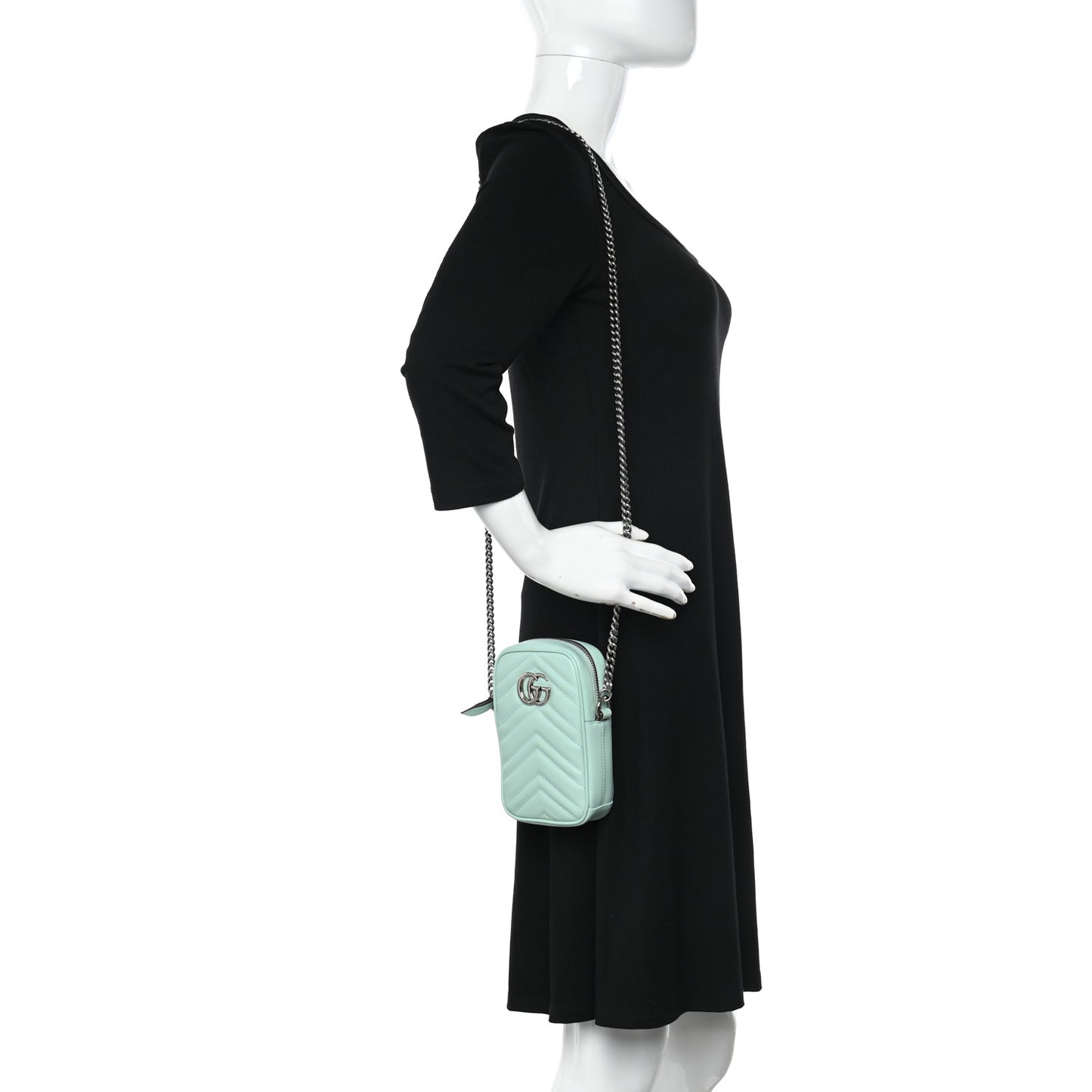 Calfskin Matelasse Mini GG Marmont Crossbody Bag Water Green