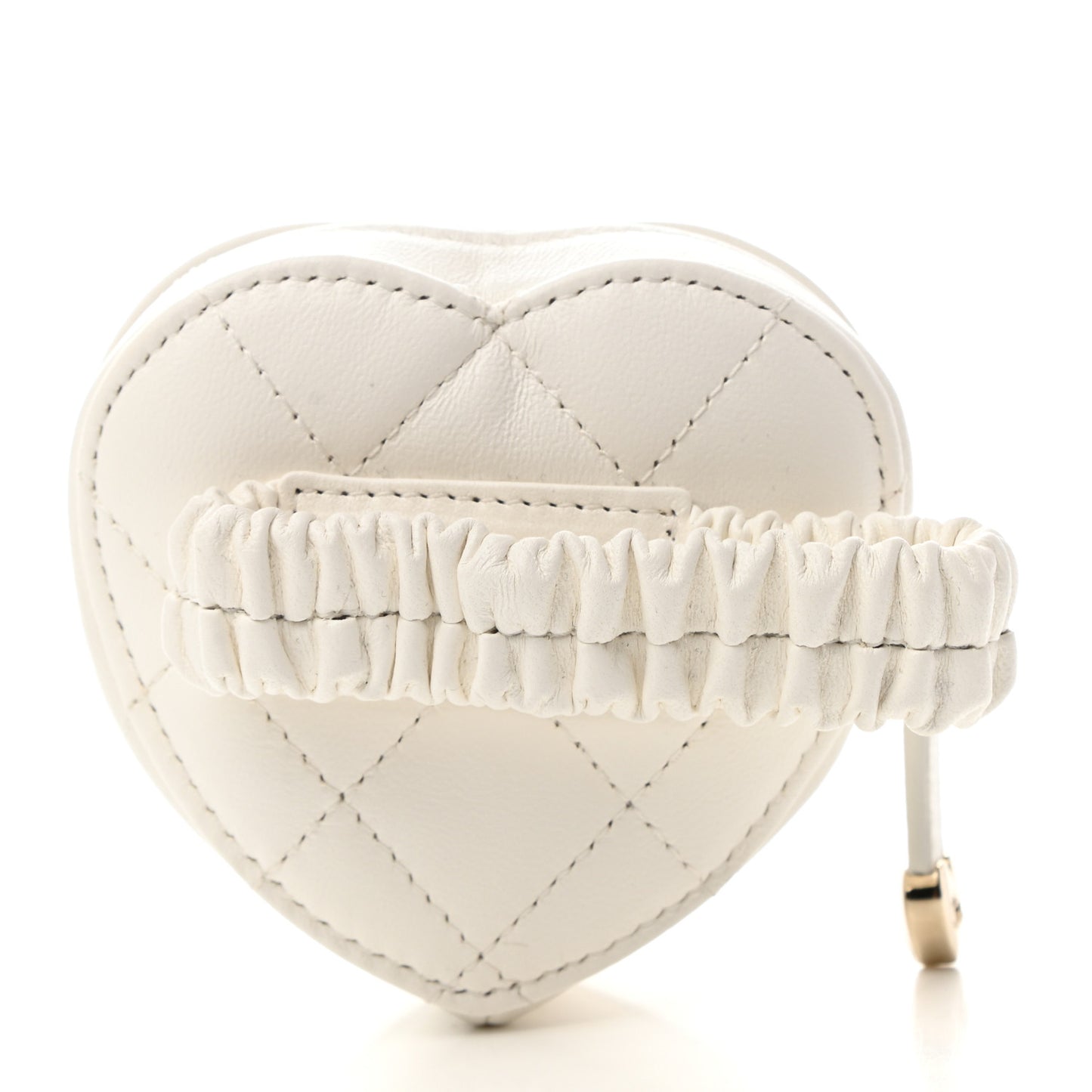 Lambskin Quilted Heart Zipped Arm Coin Purse White