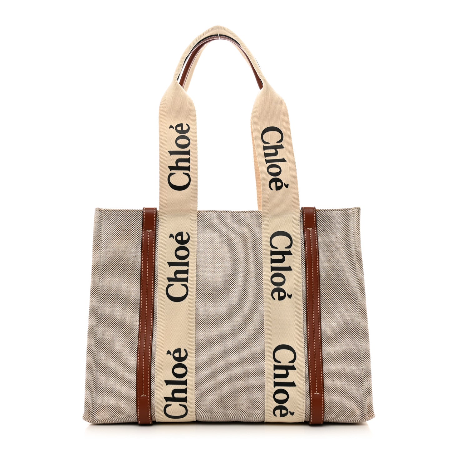 Cotton Calfskin Medium Woody Ribbon Tote White Brown