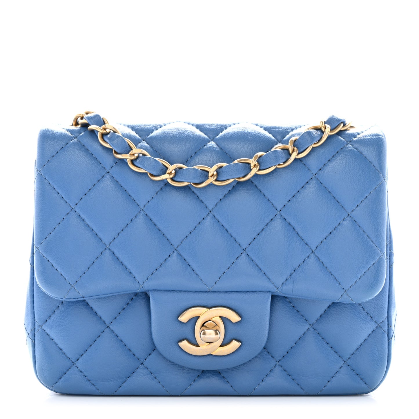 Lambskin Quilted Mini Square Flap Blue