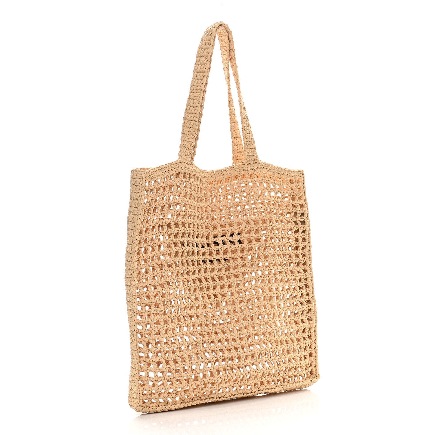 Yarn Raffia Effect Crochet Logo Embroidered Tote Bag Naturale