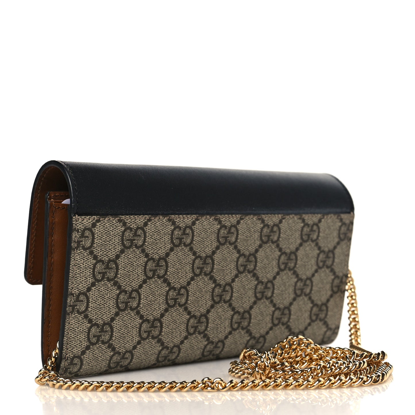 GG Supreme Monogram Calfskin Padlock Chain Wallet Beige Black Cuir