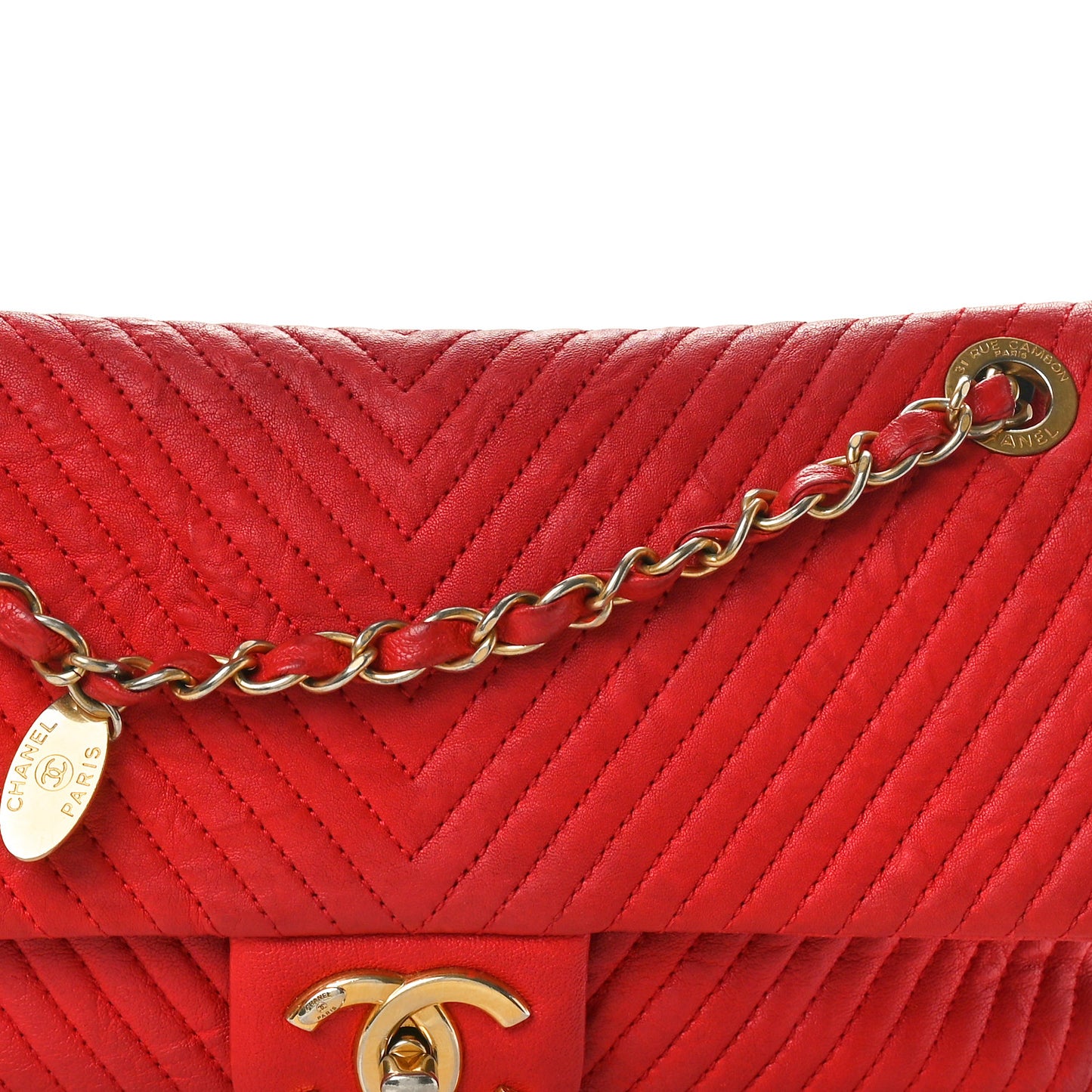 Calfskin Surpique Chevron Medium Flap Red
