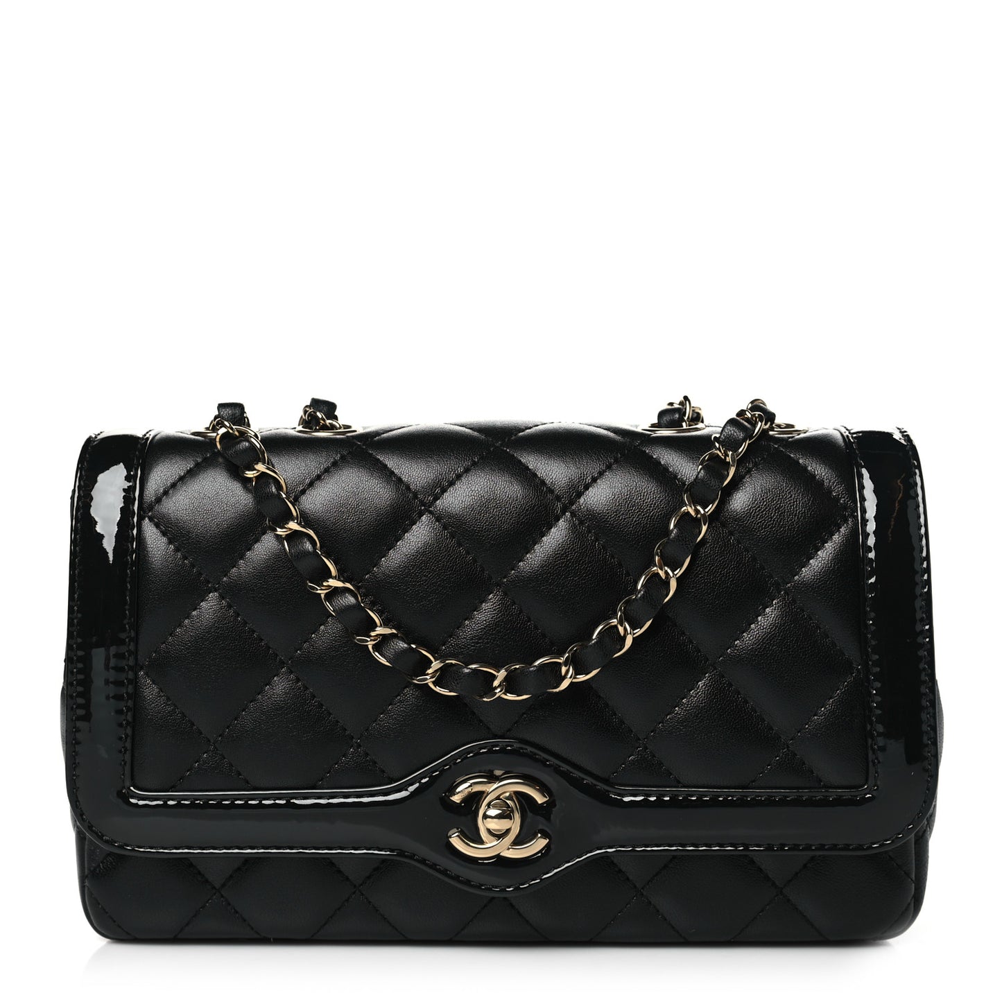 Lambskin Patent Calfskin Quilted Small Flap Bag Black