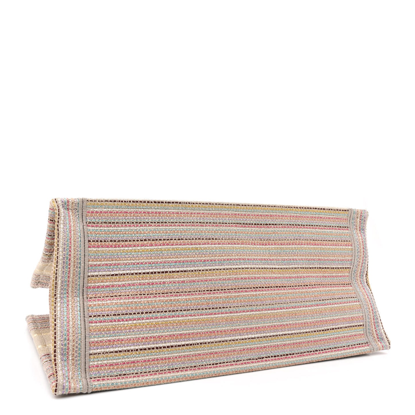 Canvas Embroidered Medium Stripes Book Tote Beige Multicolor