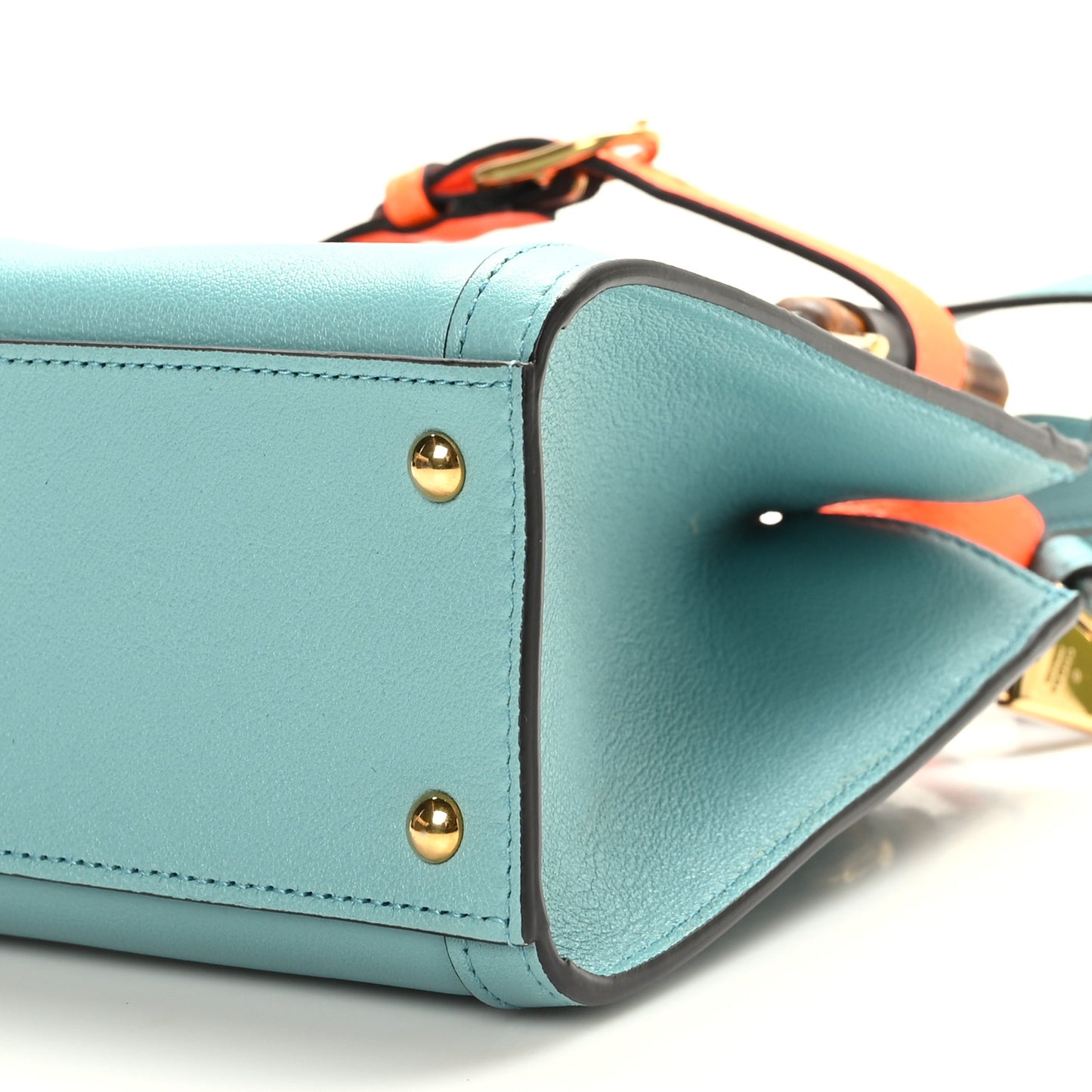 Wonka Grain Calfskin Mini Diana Tote Bag Dusty Azure Orange Fluo