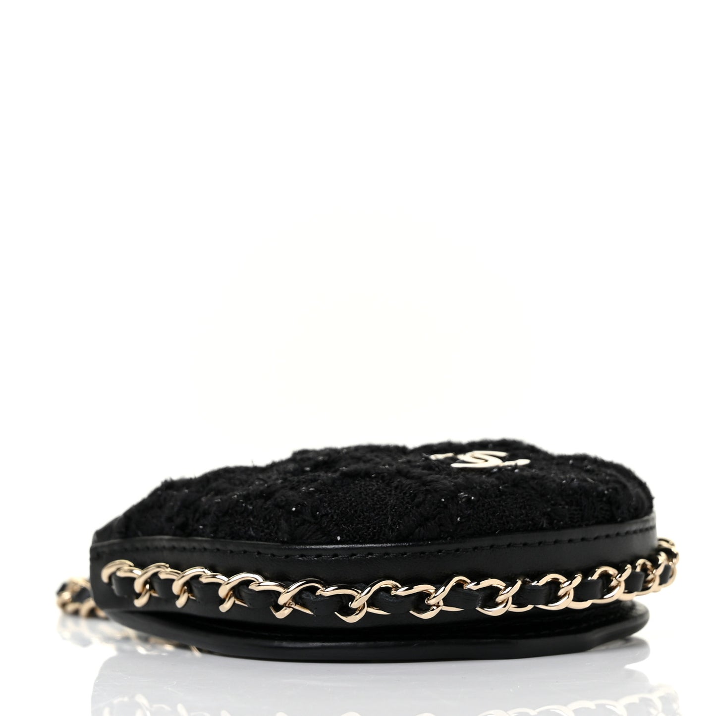 Tweed Quilted Tray Coin Purse With Chain Black
