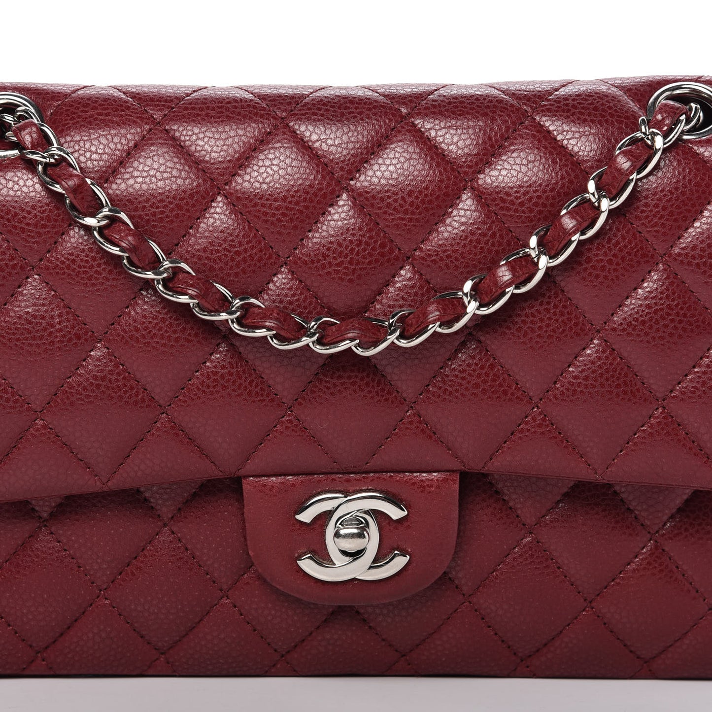 Caviar Quilted Medium Double Flap Red