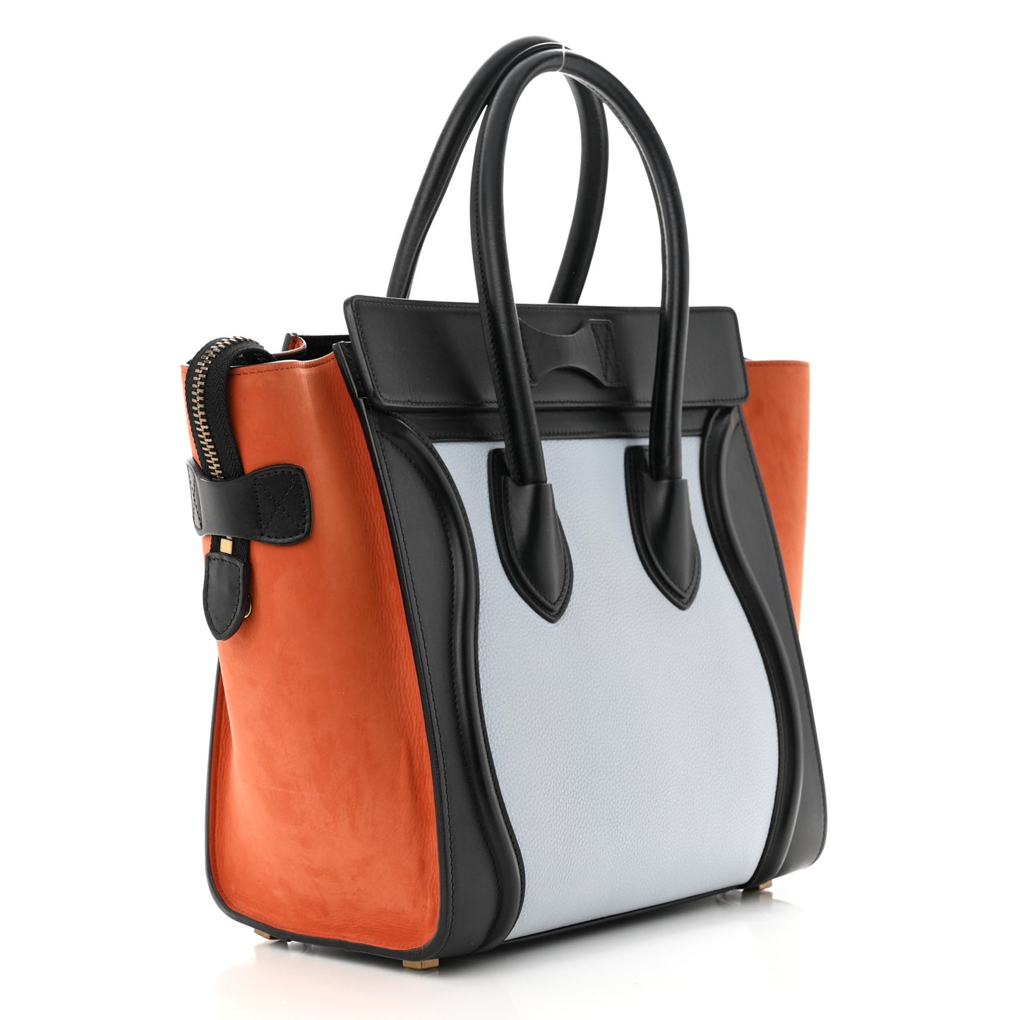 Drummed Calfskin Nubuck Mini Bi-Color Luggage Baby Blue Burnt Orange
