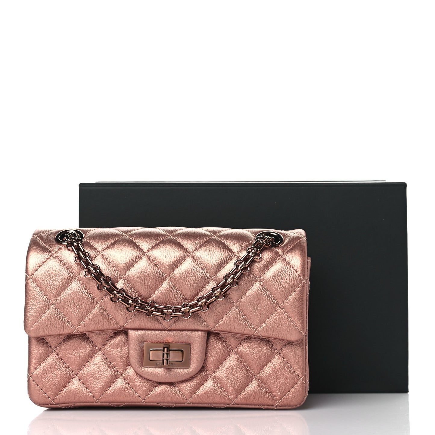 Metallic Grained Calfskin Quilted 2.55 Reissue Mini Flap Copper Pink