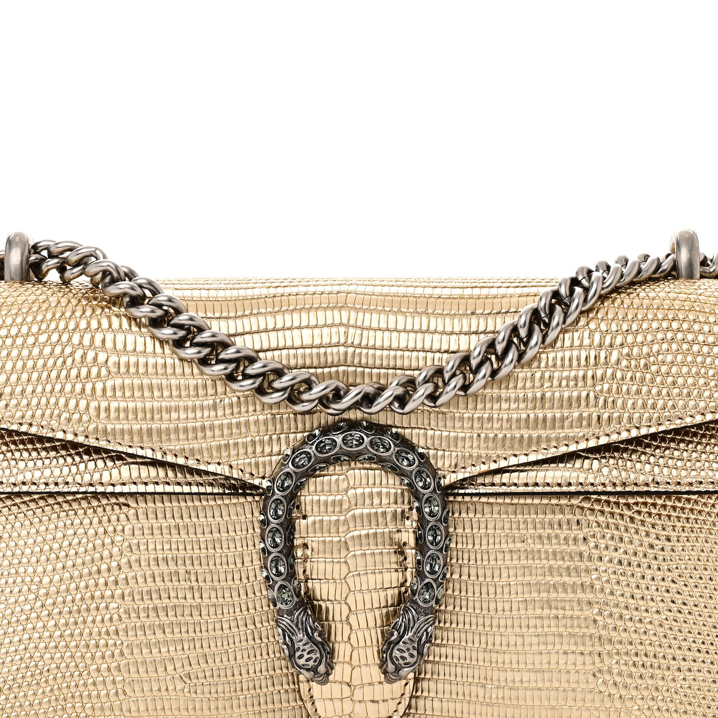 Metallic Lizard Crystal Small Dionysus Shoulder Bag Gold