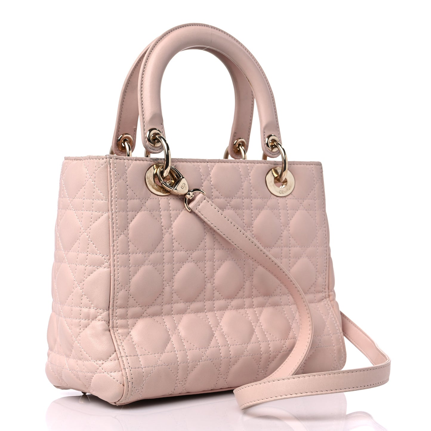 Lambskin Cannage Medium Lady Dior Rose Poudre