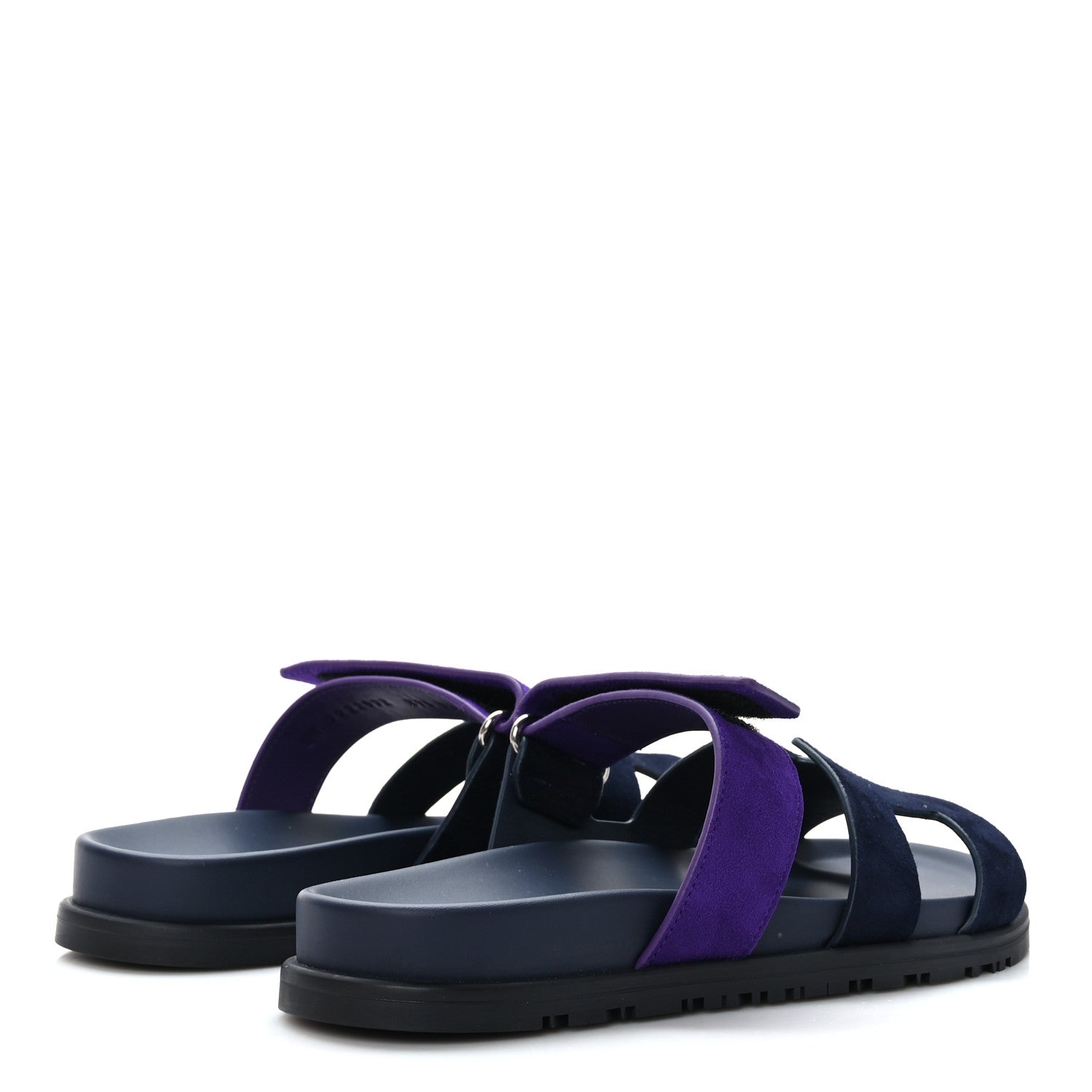 Hermes Suede Goatskin Womens Chypre Sandals 37.5 Marine Violet Majorette 4 of 9