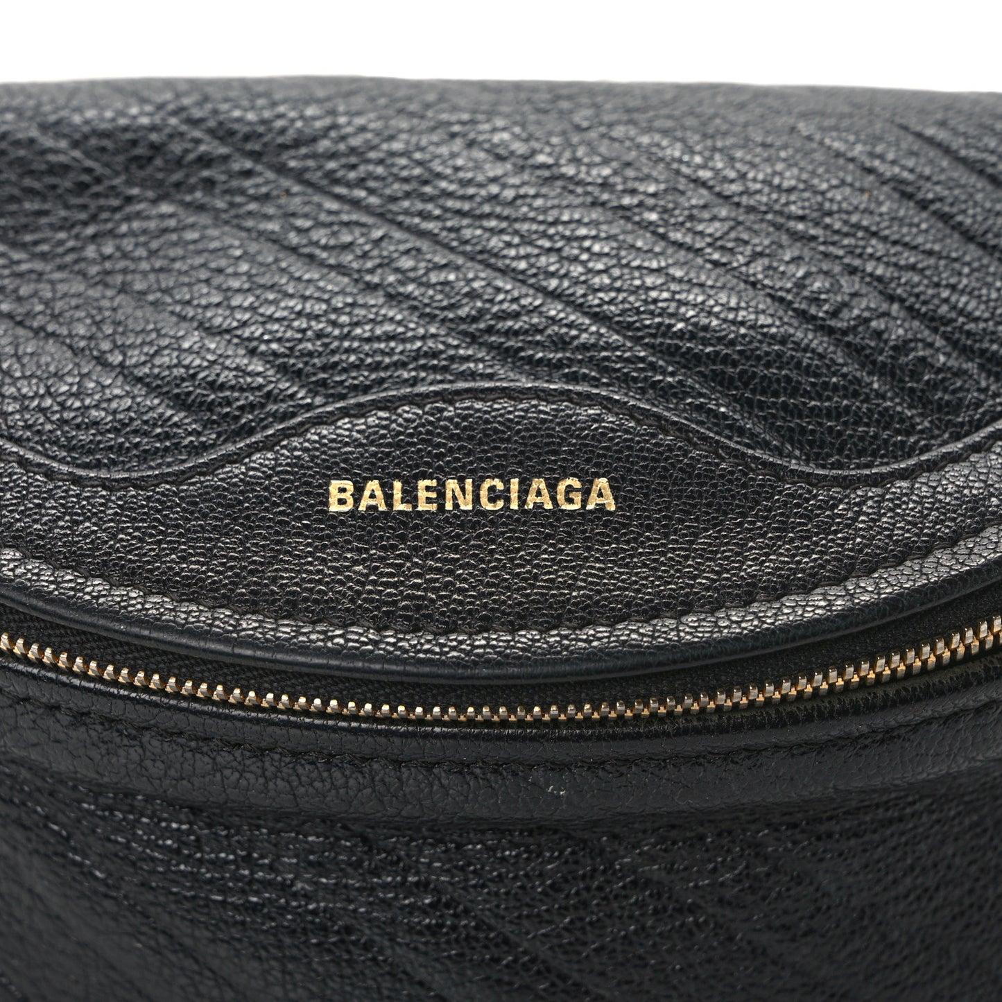 Shiny Goatskin Allover Logo Embossed XXS Souvenir Belt Bag Black