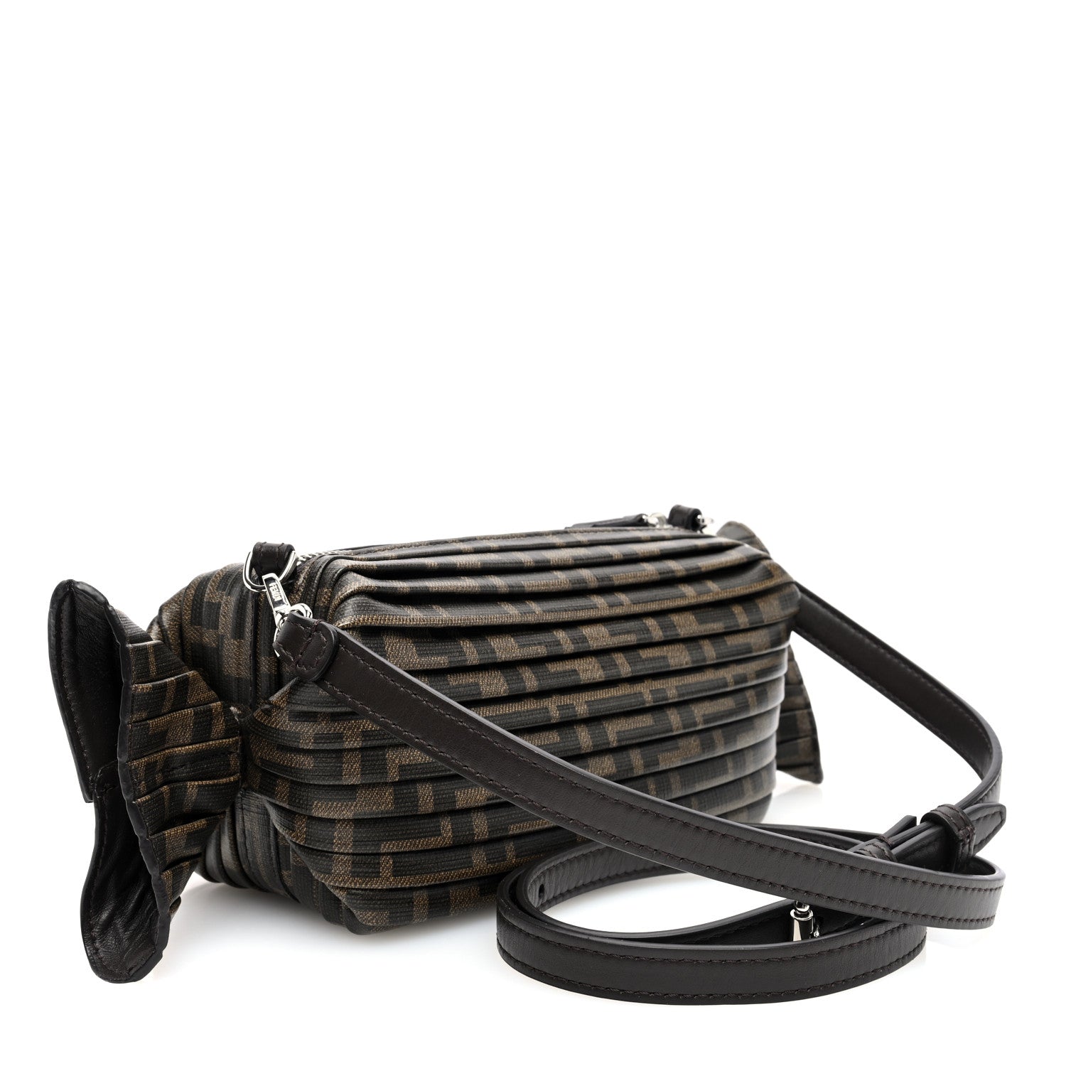 Fendi Glazed Fabric FF Pleated Candy Bag Brown 3 of 10