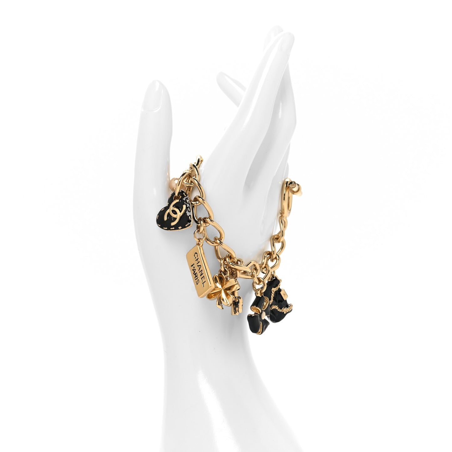 Resin Pearl CC Precious Symbols Charm Bracelet Gold Black