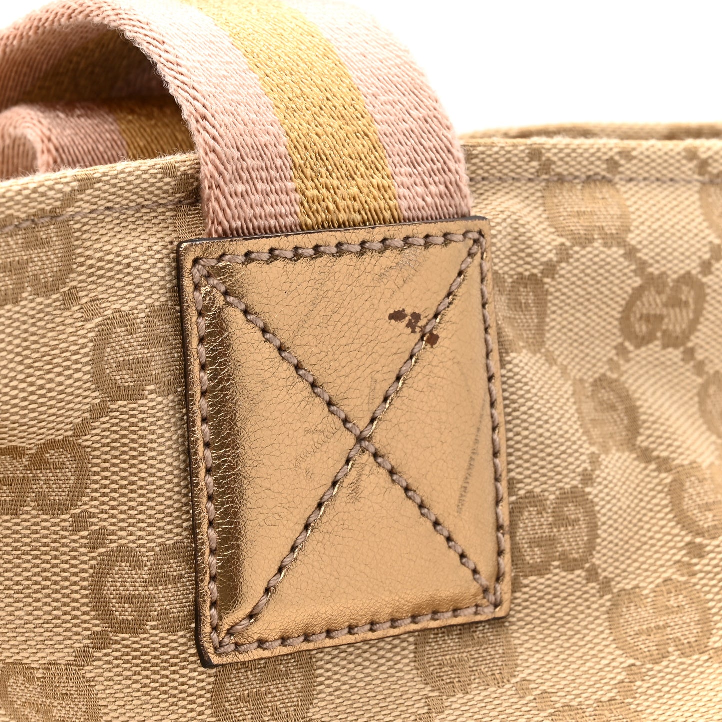 GG Monogram Large Web Handle Bucket Tote Gold