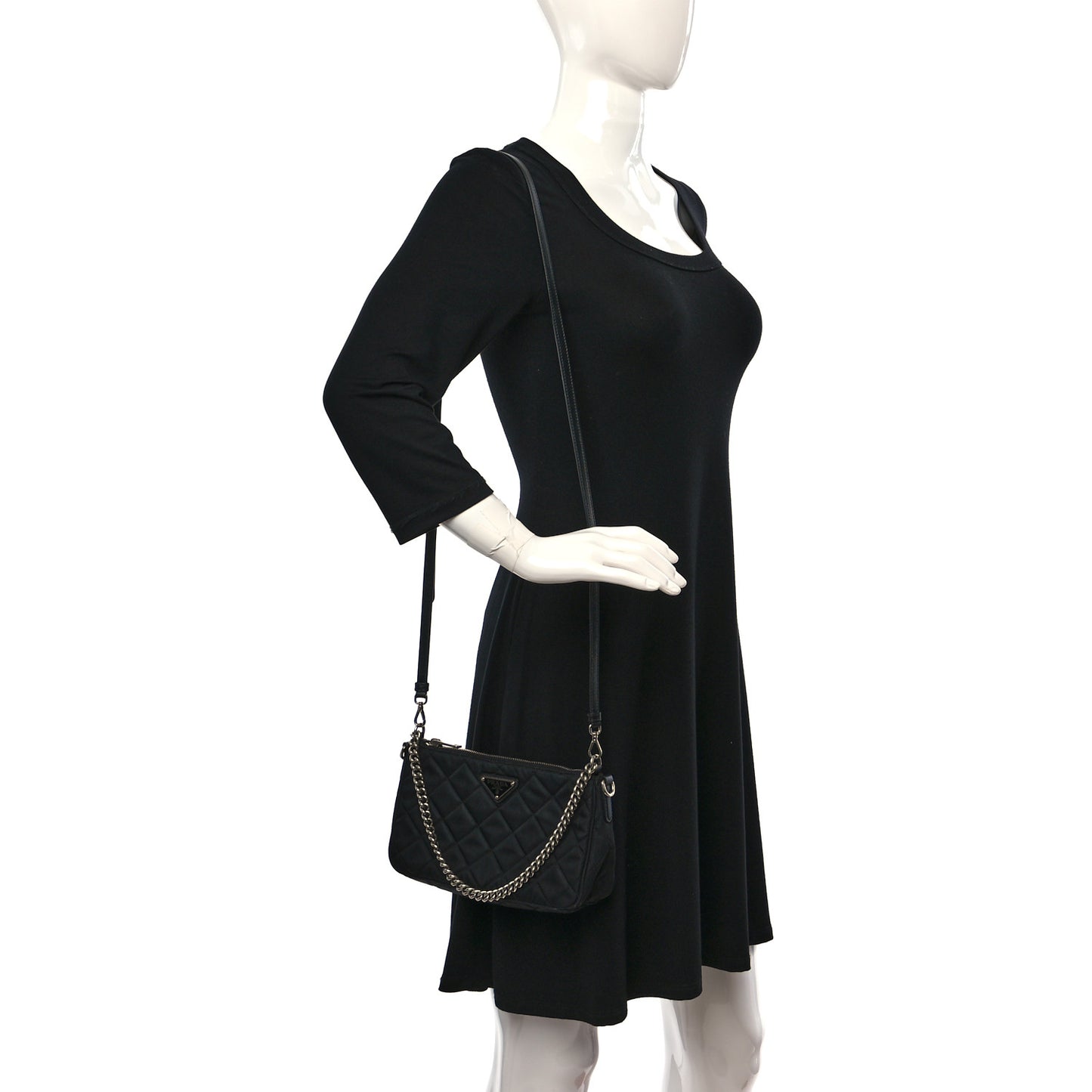 Nylon Tessuto Impuntu Quilted Crossbody Bag Black