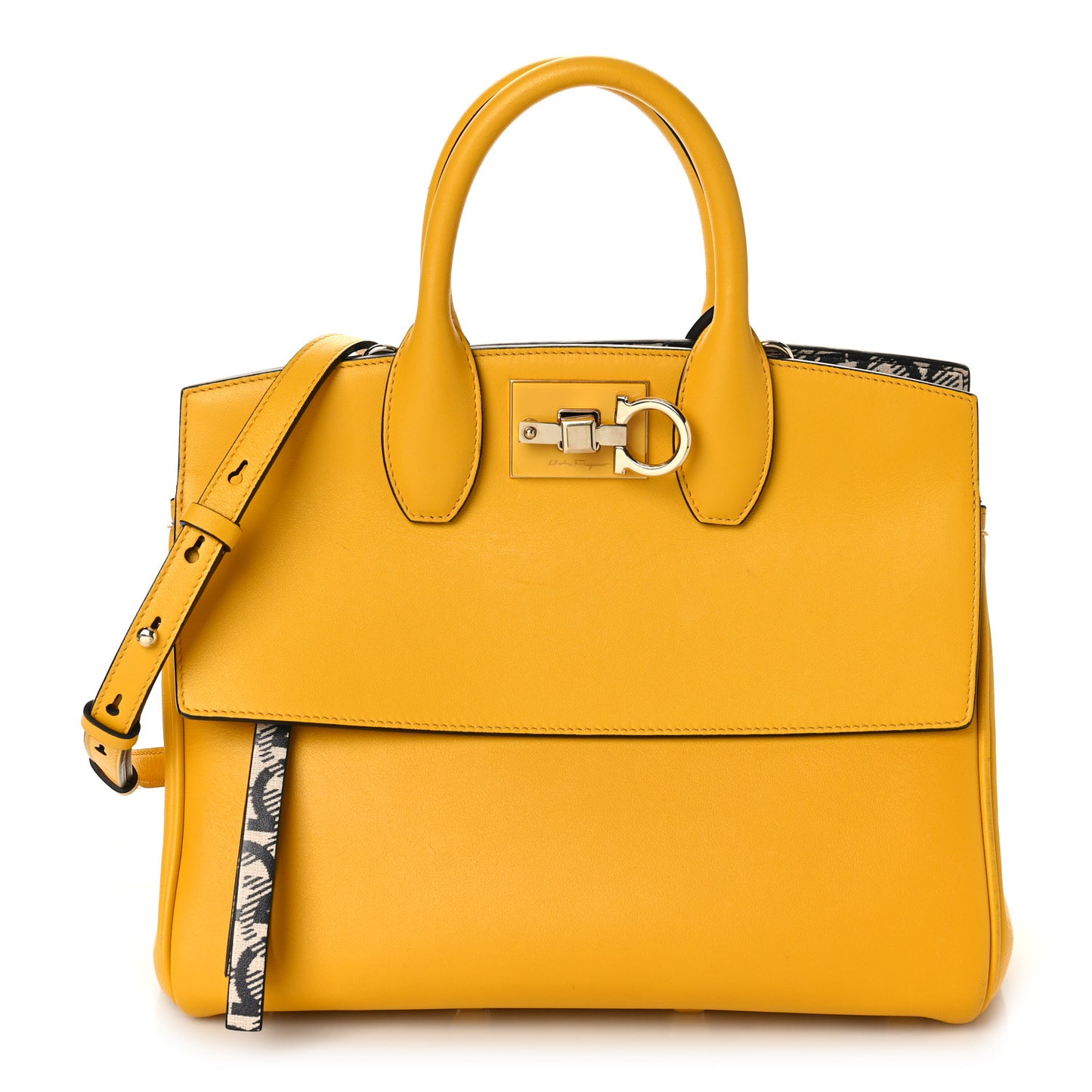 Hammered Calfskin Medium The Studio Box Bag Yellow
