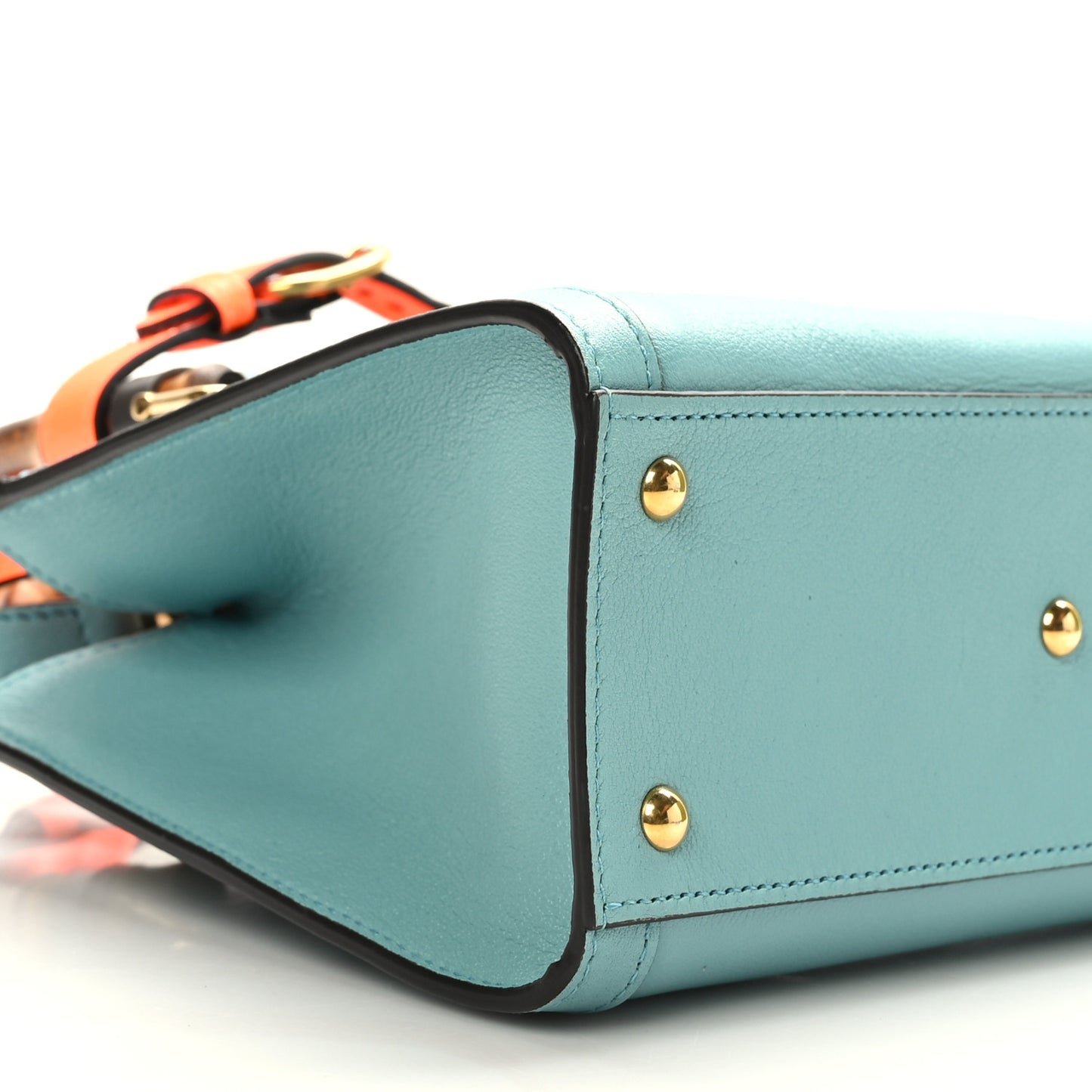Wonka Grain Calfskin Mini Diana Tote Bag Dusty Azure Orange Fluo
