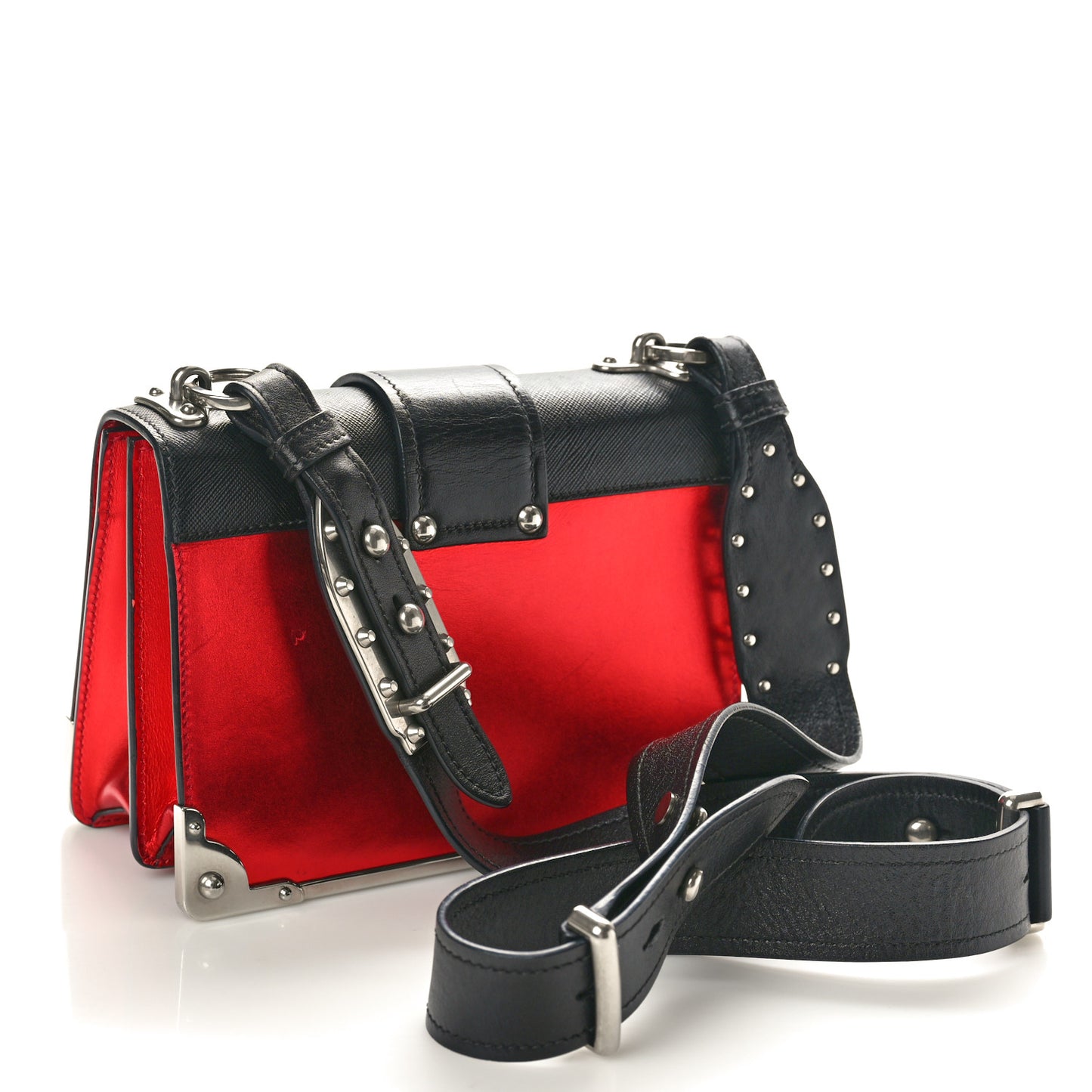 Metallic Vitello Saffiano Cahier Bag Red Black