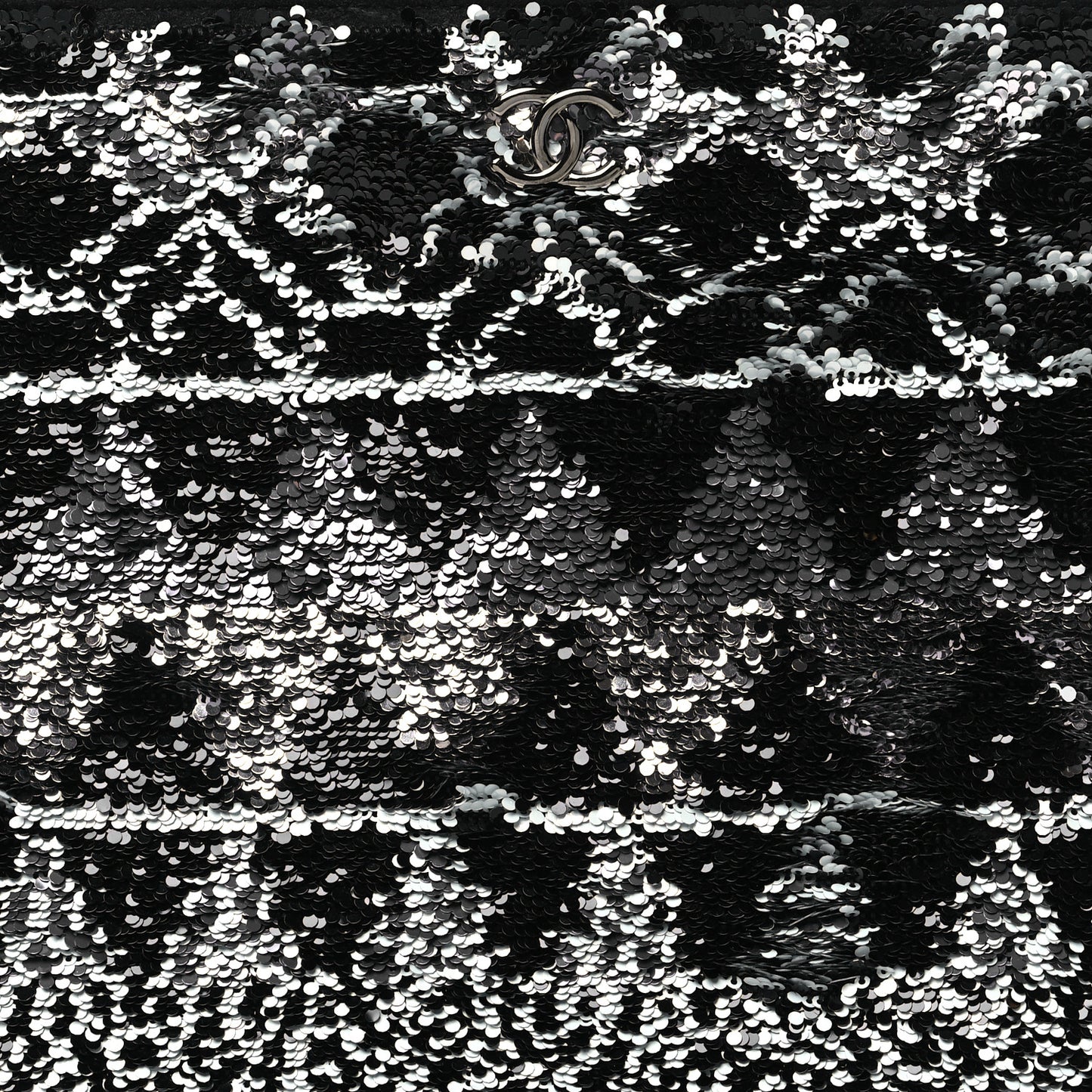 Sequin Wool Quilted Cosmetic Pouch Black Silver
