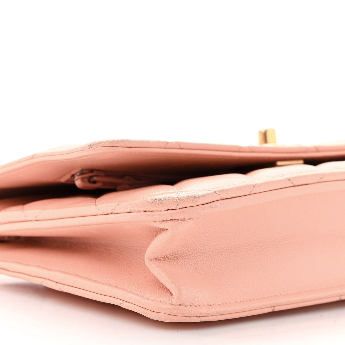 Lambskin Quilted Pearl Crush Wallet on Chain WOC Light Orange