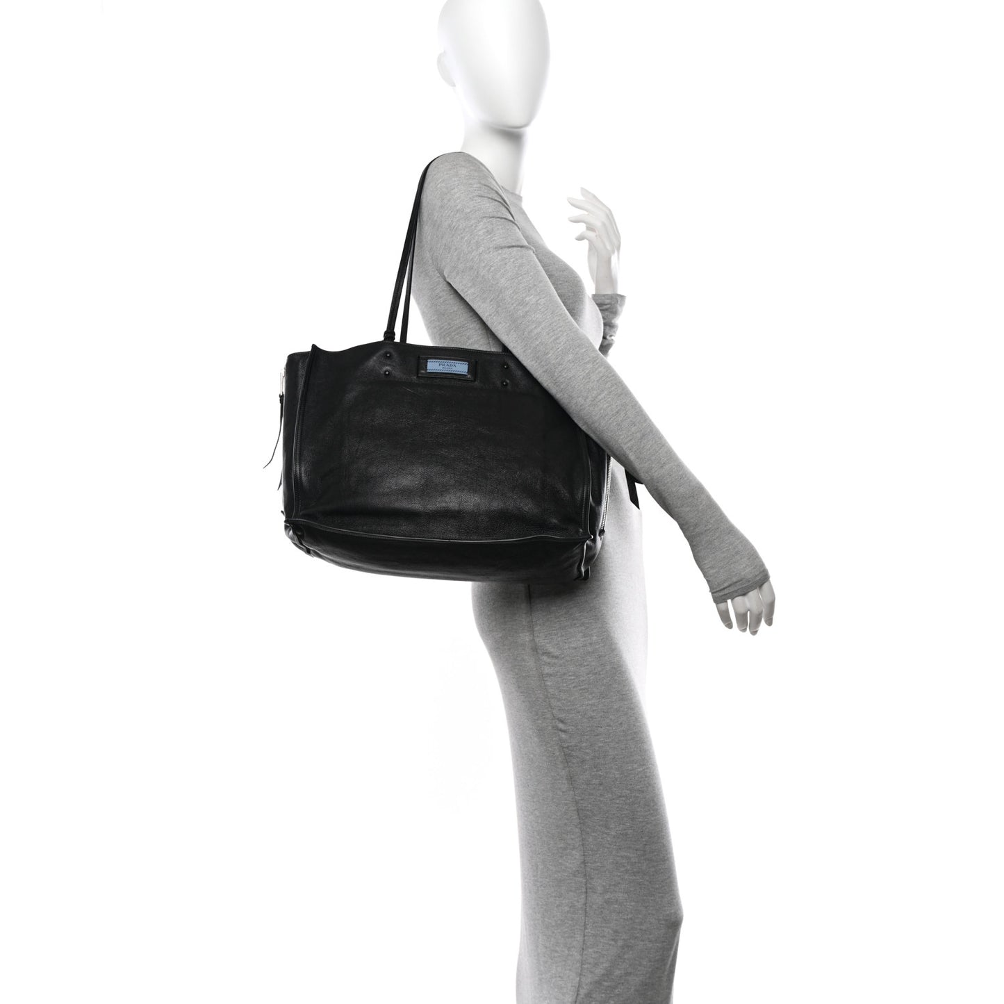 Glace Calfskin Etiquette Shopping Bag Black Astrale