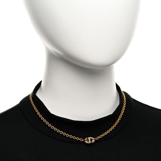 Metal Crystal Petite CD Choker Necklace Gold